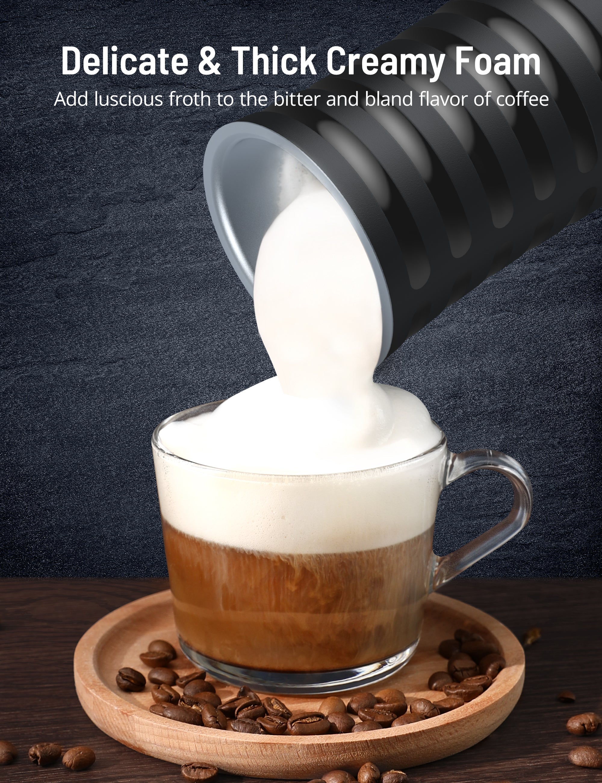 Milk Frother, Foam Maker-- , EU Adaptor Mute Dishwasher Safe Foamer for Hot  Cocoa