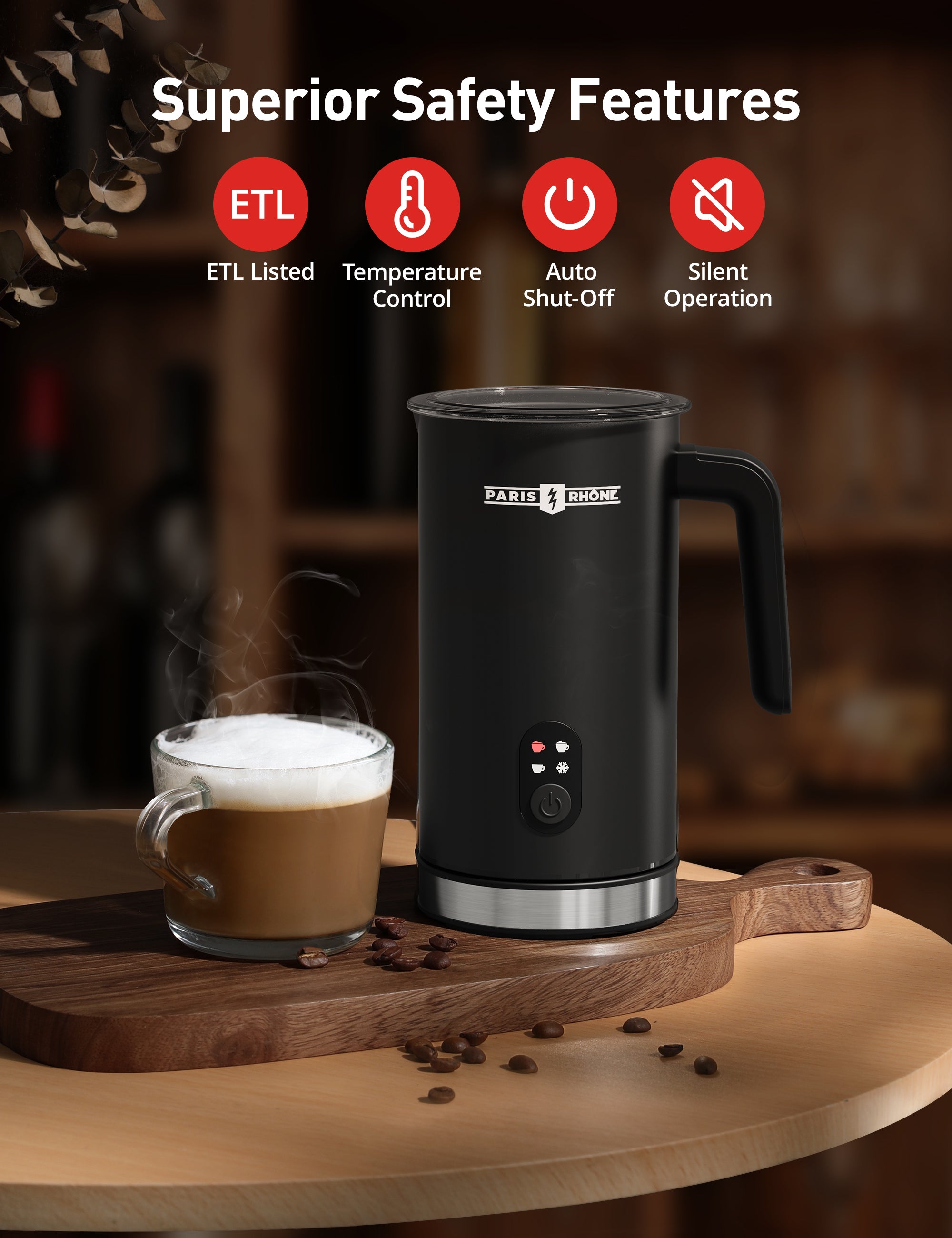  Milk Frother, Paris Rhône 4-in-1 Milk Frother and Steamer,  ErgonomicStylish Design, Hot & Cold Milk Steamer with Temperature Control,  Auto Shut-Off Frother for Coffee, Latte, Cappuccino, Macchiato: Home &  Kitchen