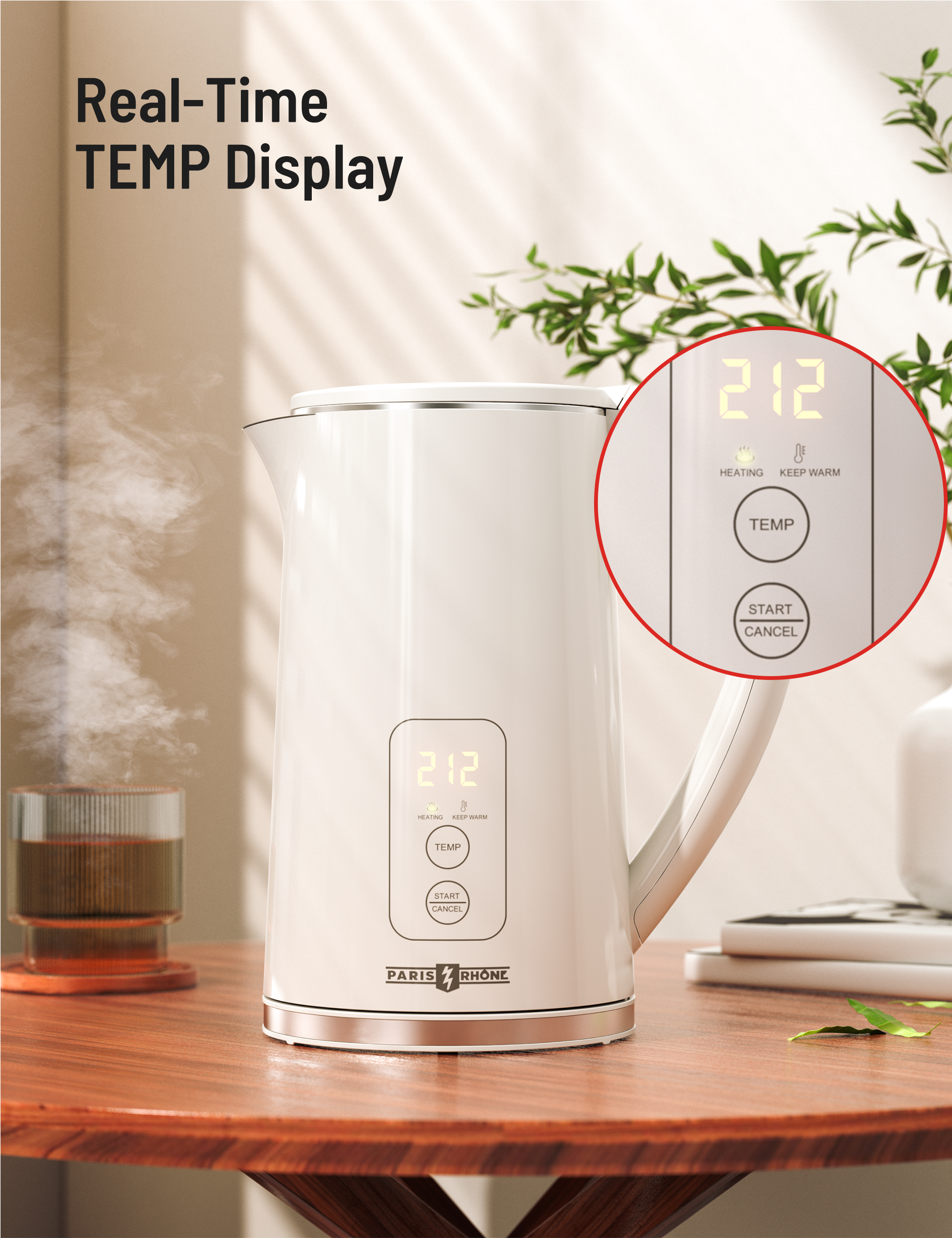 Electric Kettle Temperature Control, PE-EK022 1.7L Large Electric Tea Kettle, 4H Keep Warm Hot Water Boiler with 6 Presets, LED Screen Electric Kettles for Boiling Water, Boil-Dry Protection, BPA Free