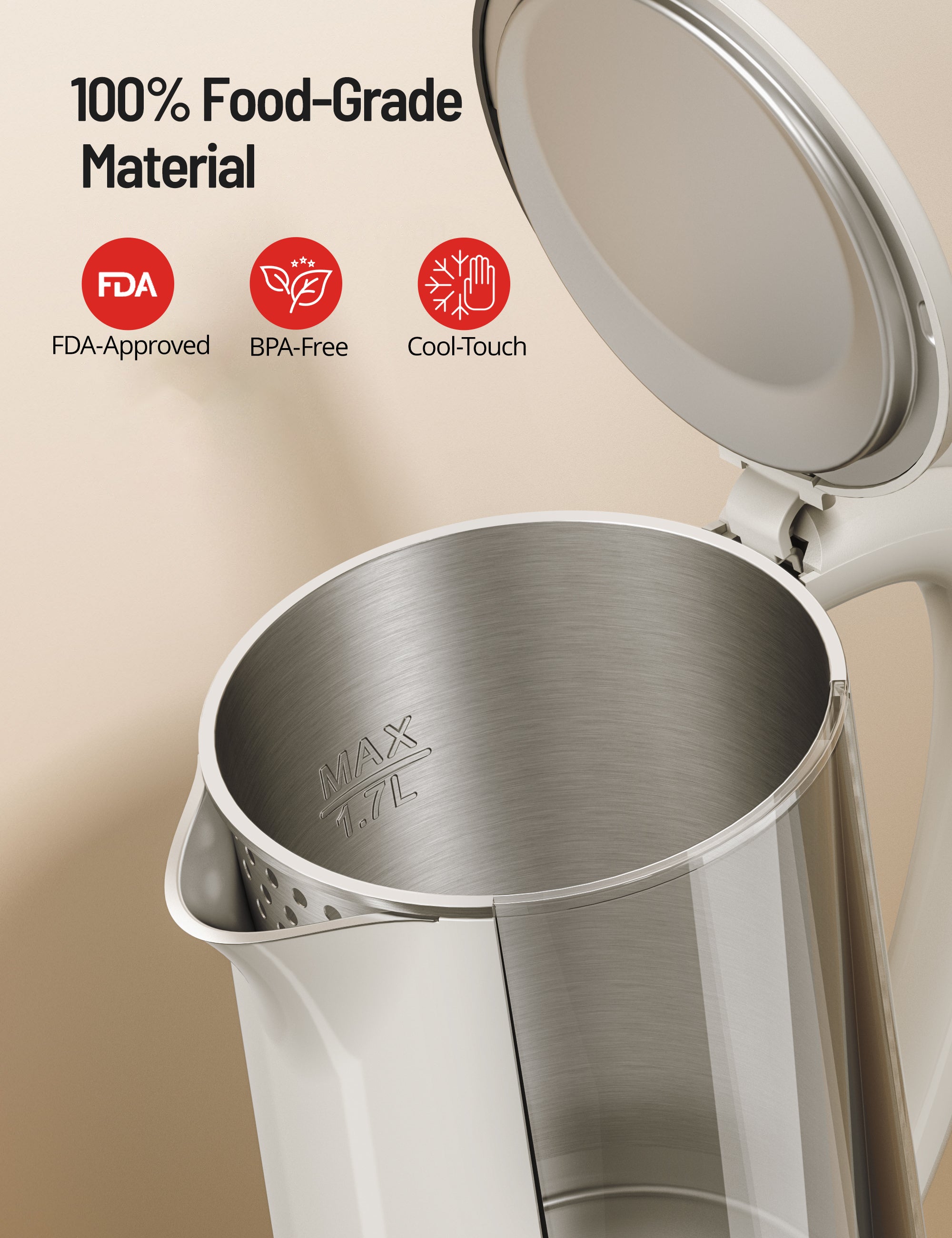 Electric Kettle Temperature Control, PE-EK022 1.7L Large Electric Tea Kettle, 4H Keep Warm Hot Water Boiler with 6 Presets, LED Screen Electric Kettles for Boiling Water, Boil-Dry Protection, BPA Free