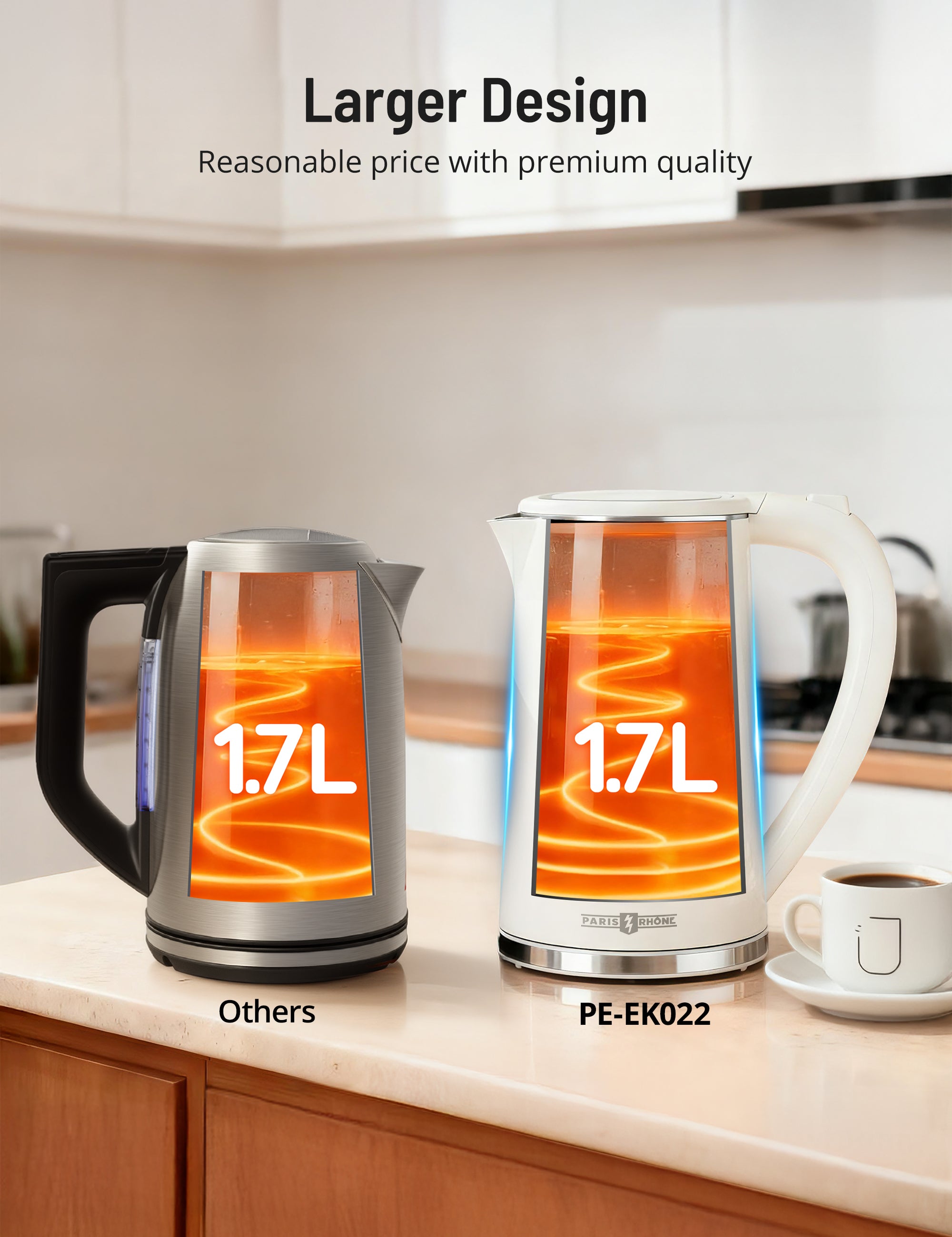 Electric Kettle Temperature Control, PE-EK022 1.7L Large Electric Tea Kettle, 4H Keep Warm Hot Water Boiler with 6 Presets, LED Screen Electric Kettles for Boiling Water, Boil-Dry Protection, BPA Free