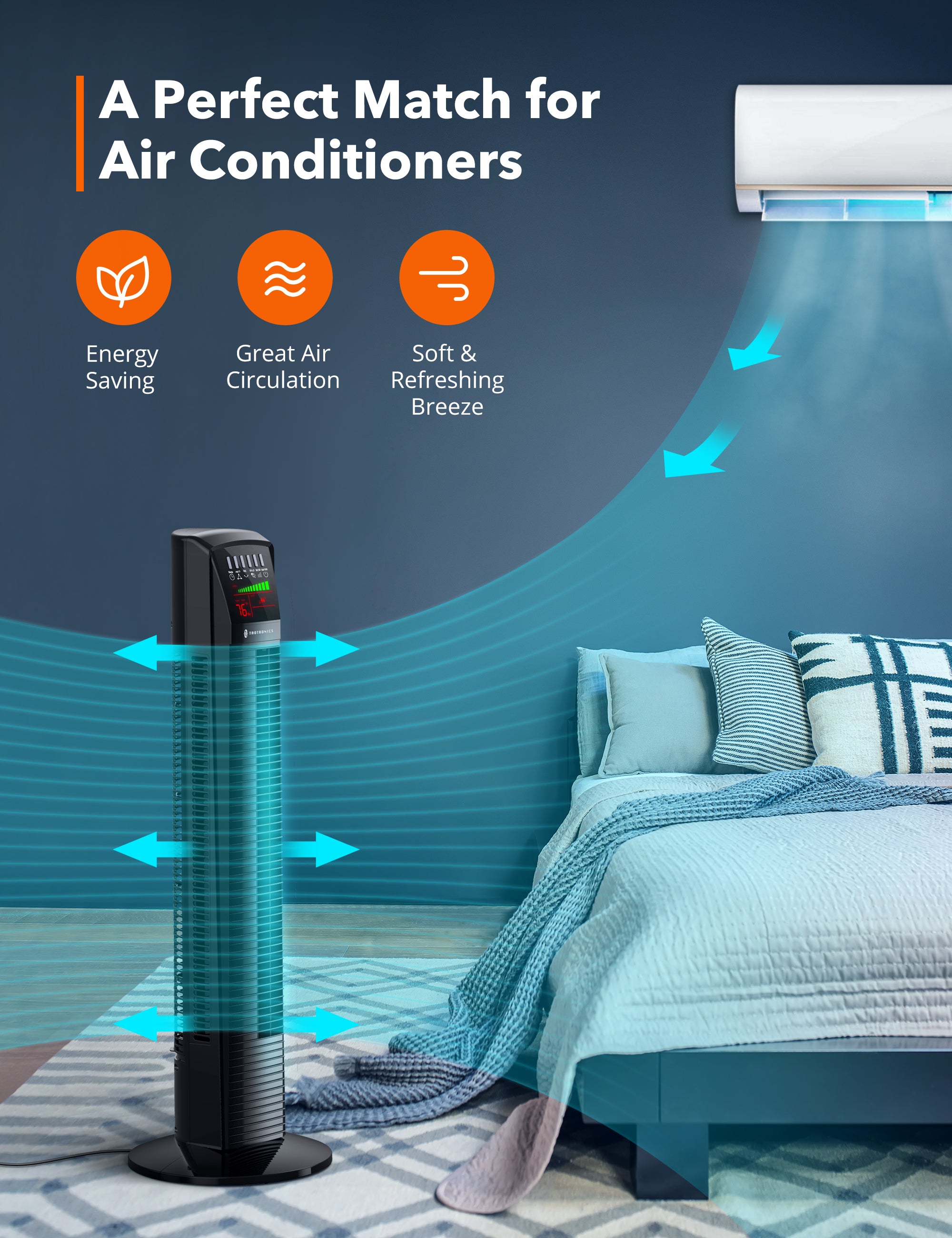TaoTronics | Tower Fan TT-TF001, 35" 65° Oscillating Cooling Fan with Remote WM