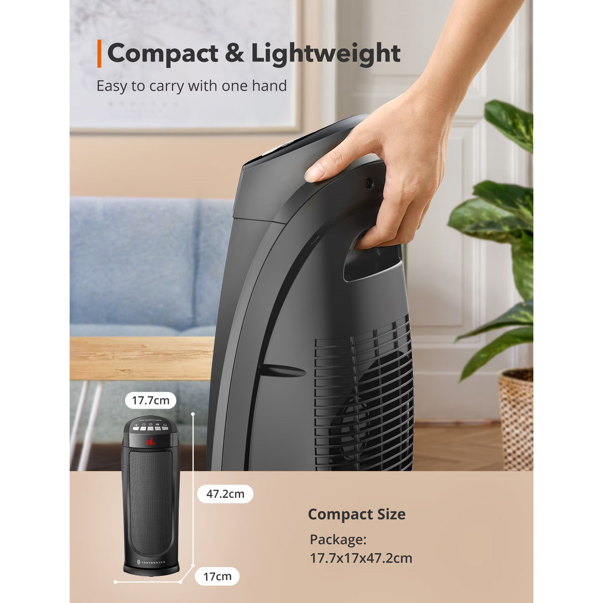 Space Heater, Ceramic Tower Heater with Eco Mode, Remote Control, 65° Oscillation, 12H Timer, Overheating & Tip-Over Protection, PTC Electric Heater for Bedroom/Living Room/ Office