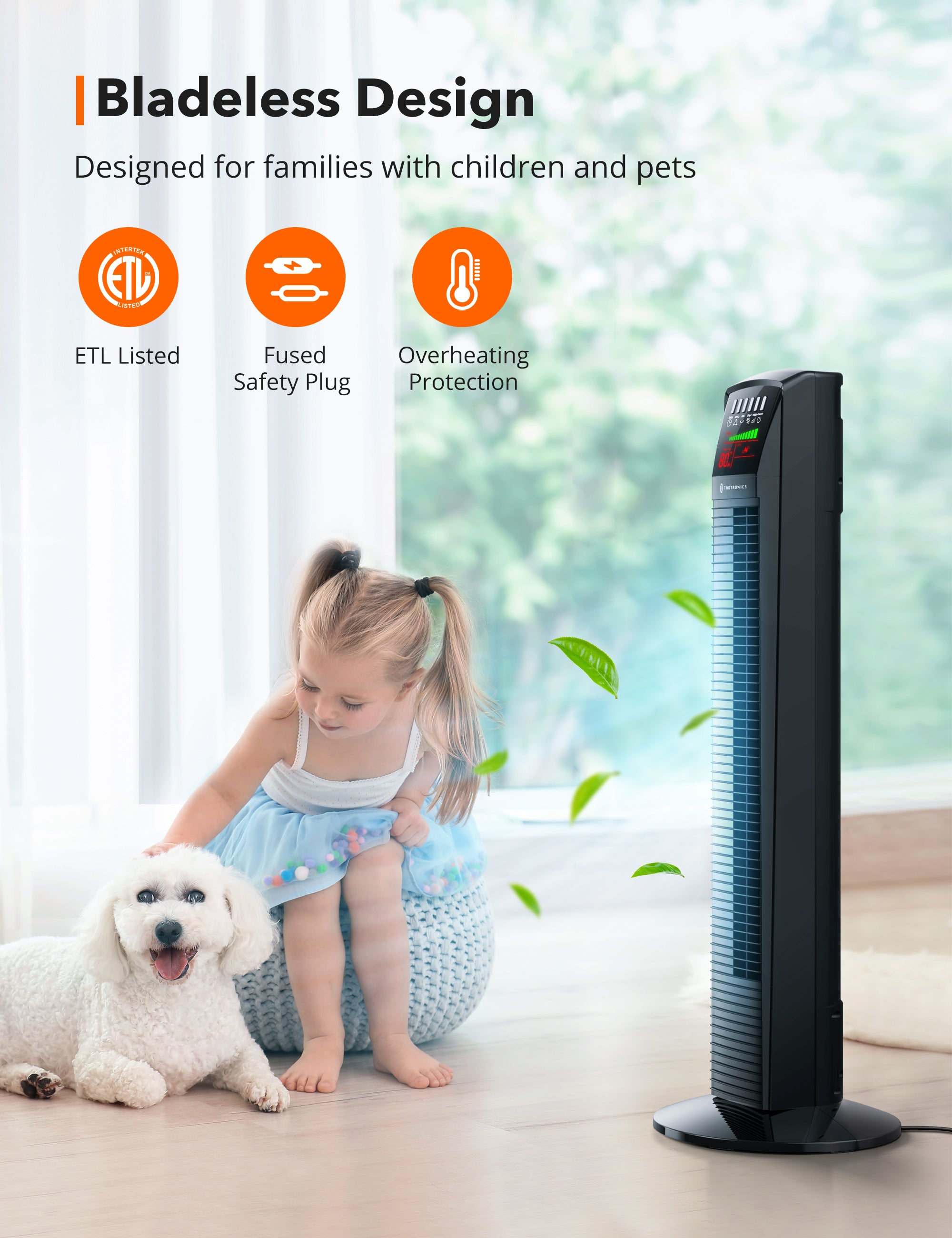 TaoTronics | Tower Fan TT-TF001, 35" 65° Oscillating Cooling Fan with Remote WM