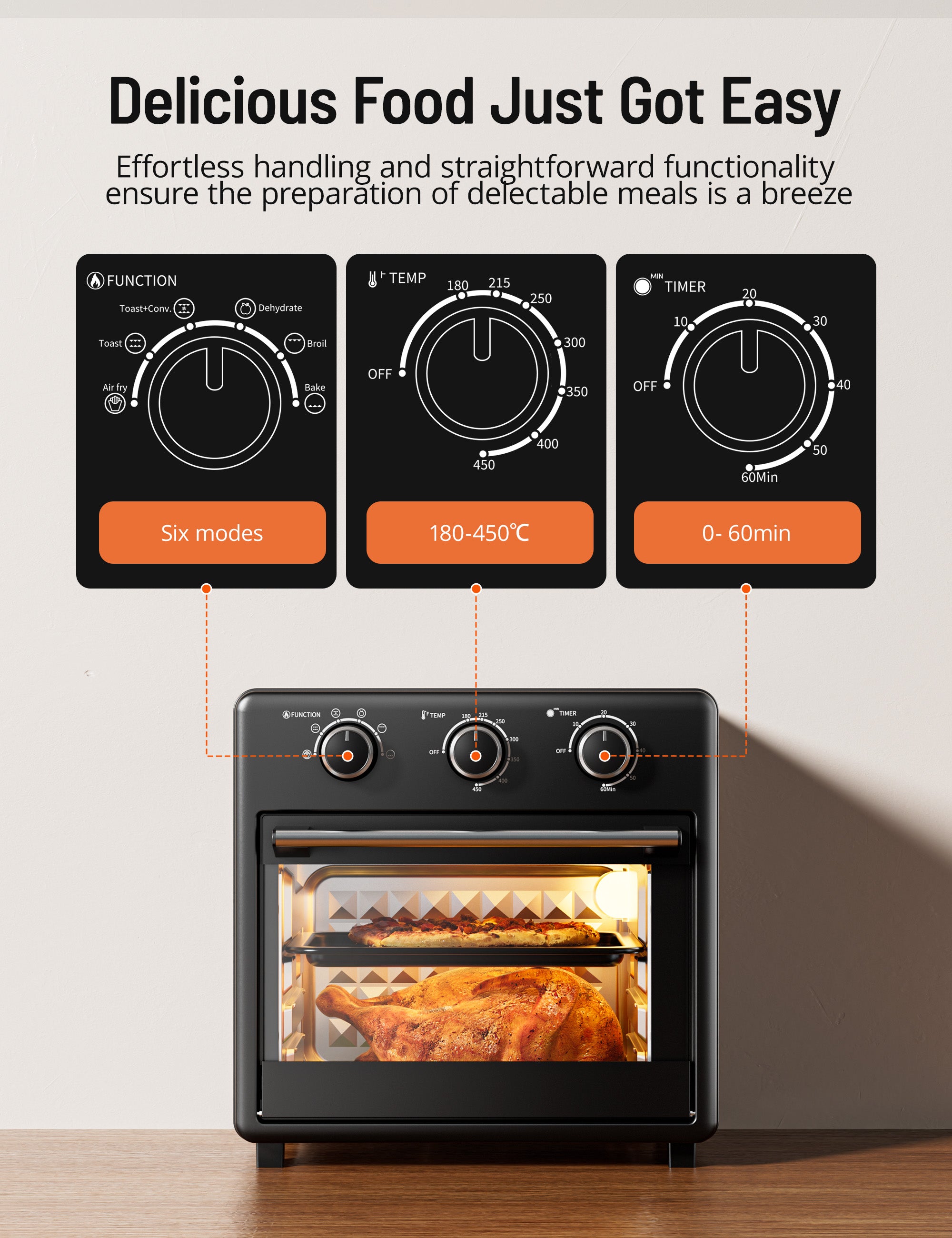 Paris Rhône Air Fryer Toaster Oven AF002，17QT Convection Oven, 11-in-1 Steam Oven, Oven Oil-less Cooker with Rotisserie Shaft