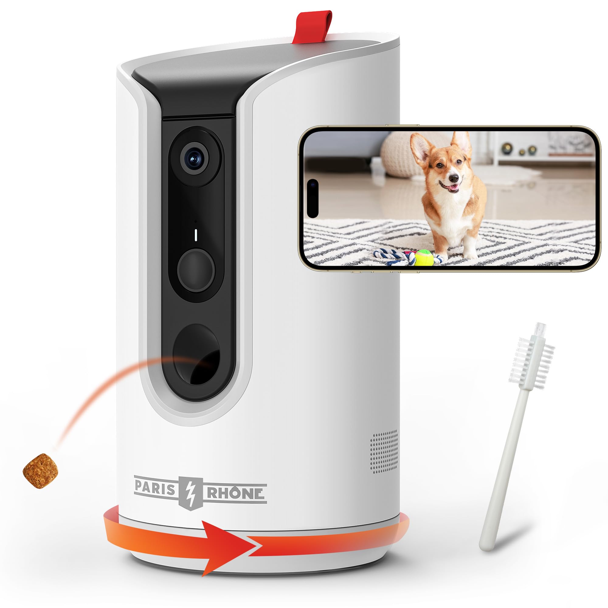 PARIS RHONE PA001 Dog Camera Treat Dispenser 360 View 2K Night Vision