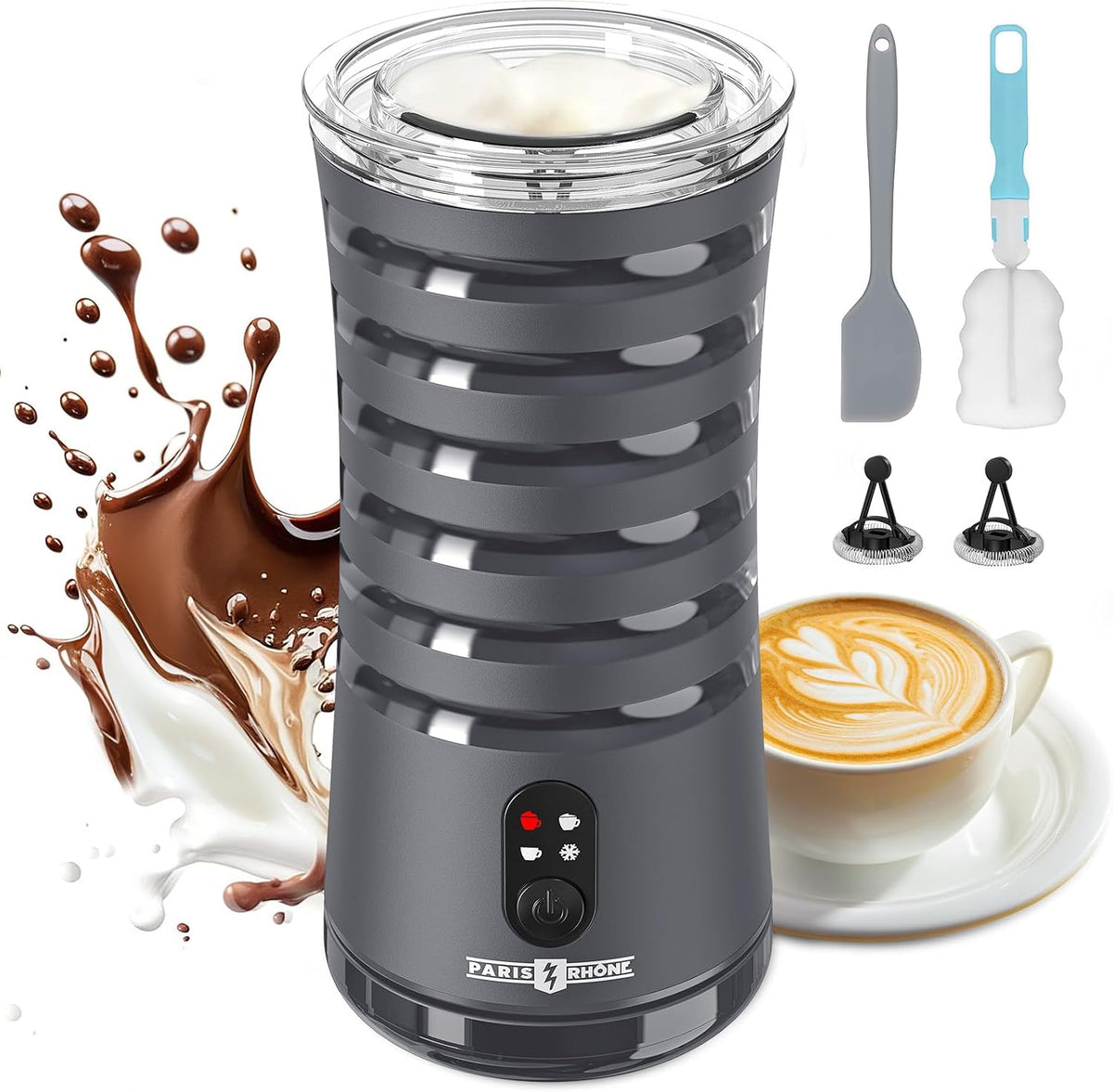PARIS RHÔNE PE-MF010 Milchaufschäumer Elektrisch, 4 in 1 Automatische Milchschäumer Geeignet für Heißen und Kalten Milchschaum, Warme Milch, Sichtkochdeckel, Abschaltautomatik, Leichtgewichtig
