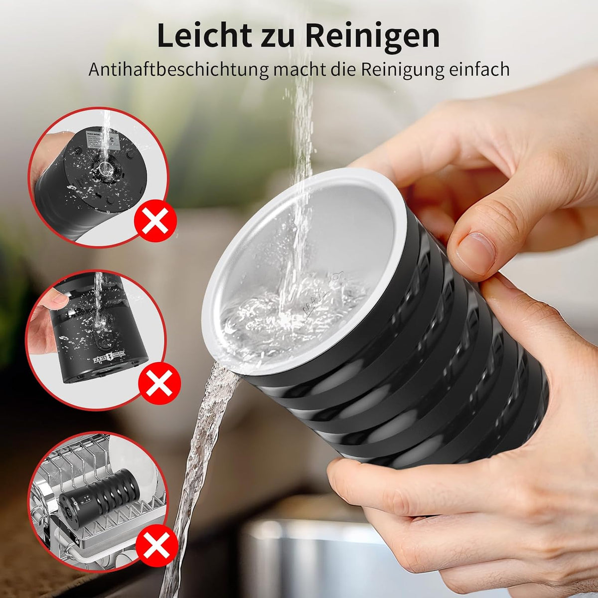 PARIS RHÔNE PE-MF010 Milchaufschäumer Elektrisch, 4 in 1 Automatische Milchschäumer Geeignet für Heißen und Kalten Milchschaum, Warme Milch, Sichtkochdeckel, Abschaltautomatik, Leichtgewichtig