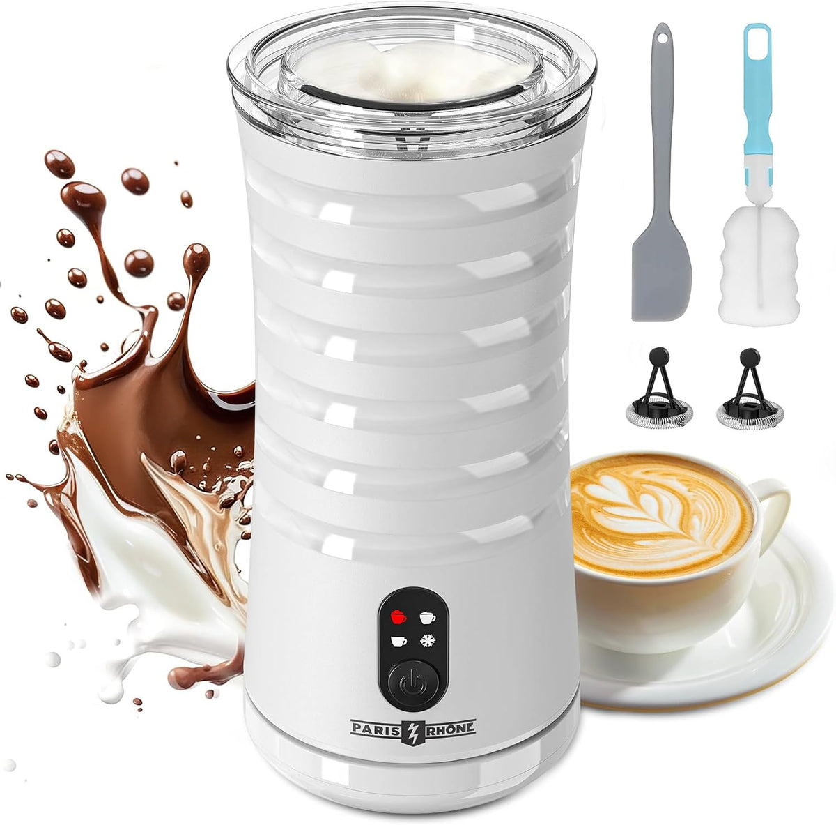 PARIS RHÔNE PE-MF010 Milchaufschäumer Elektrisch, 4 in 1 Automatische Milchschäumer Geeignet für Heißen und Kalten Milchschaum, Warme Milch, Sichtkochdeckel, Abschaltautomatik, Leichtgewichtig