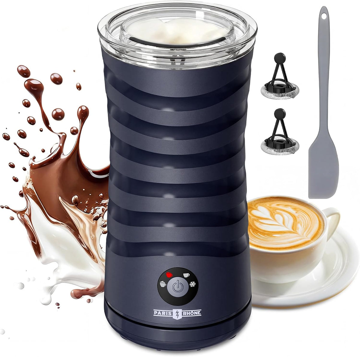 PARIS RHÔNE PE-MF010 Milchaufschäumer Elektrisch, 4 in 1 Automatische Milchschäumer Geeignet für Heißen und Kalten Milchschaum, Warme Milch, Sichtkochdeckel, Abschaltautomatik, Leichtgewichtig