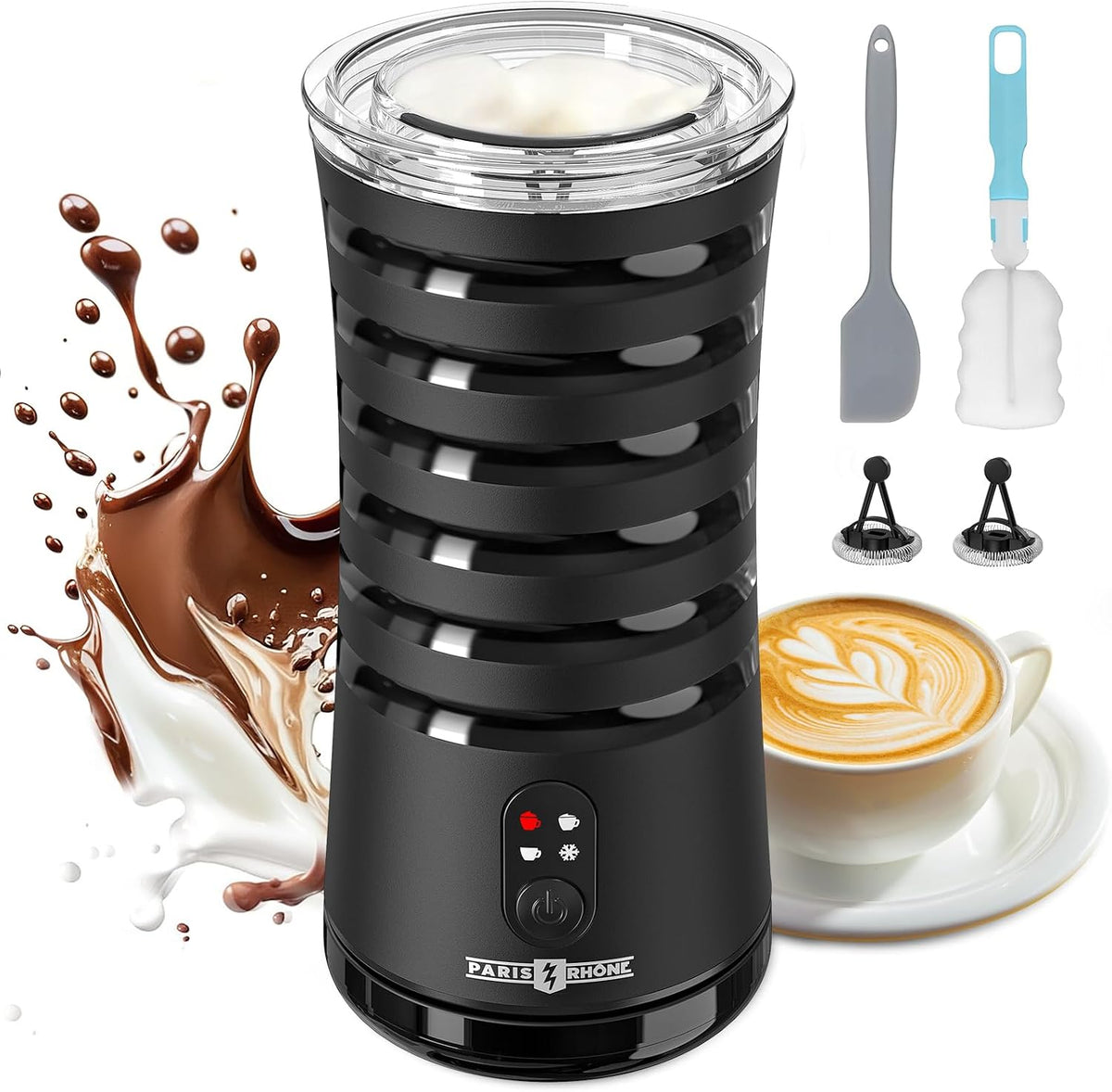 PARIS RHÔNE PE-MF010 Milchaufschäumer Elektrisch, 4 in 1 Automatische Milchschäumer Geeignet für Heißen und Kalten Milchschaum, Warme Milch, Sichtkochdeckel, Abschaltautomatik, Leichtgewichtig