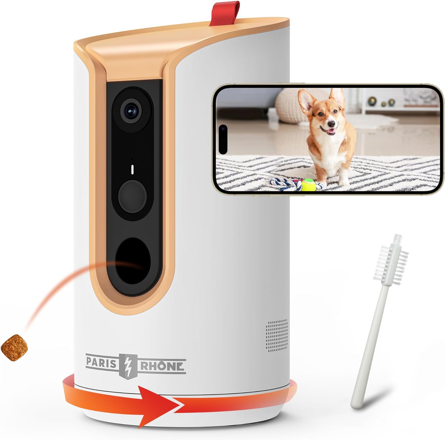 Dog video camera and treat clearance dispenser