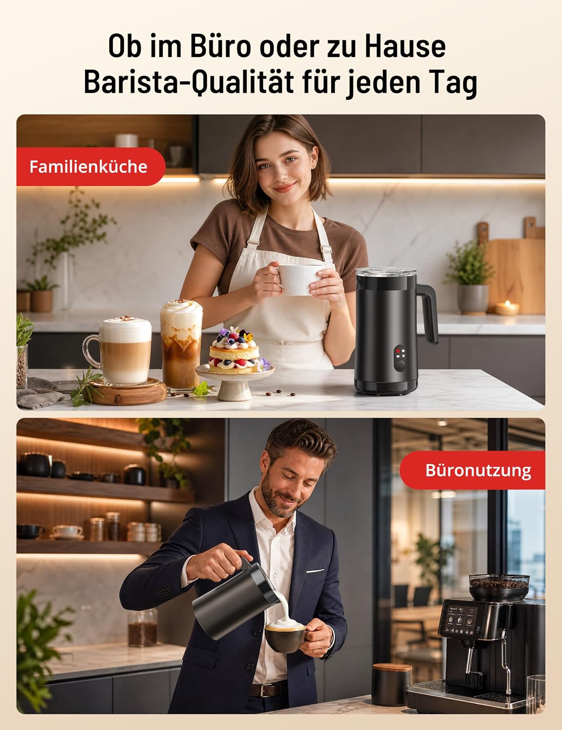 PARIS RHÔNE PE-MF006 Elektrischer Milchaufschäumer 400ml, Griffdesign Barista-Qualität für Zuhause, 4-in-1 für Kalten & Heißen Schaum, Edelstahl, Flüsterleise, Sicherheitsabschaltung