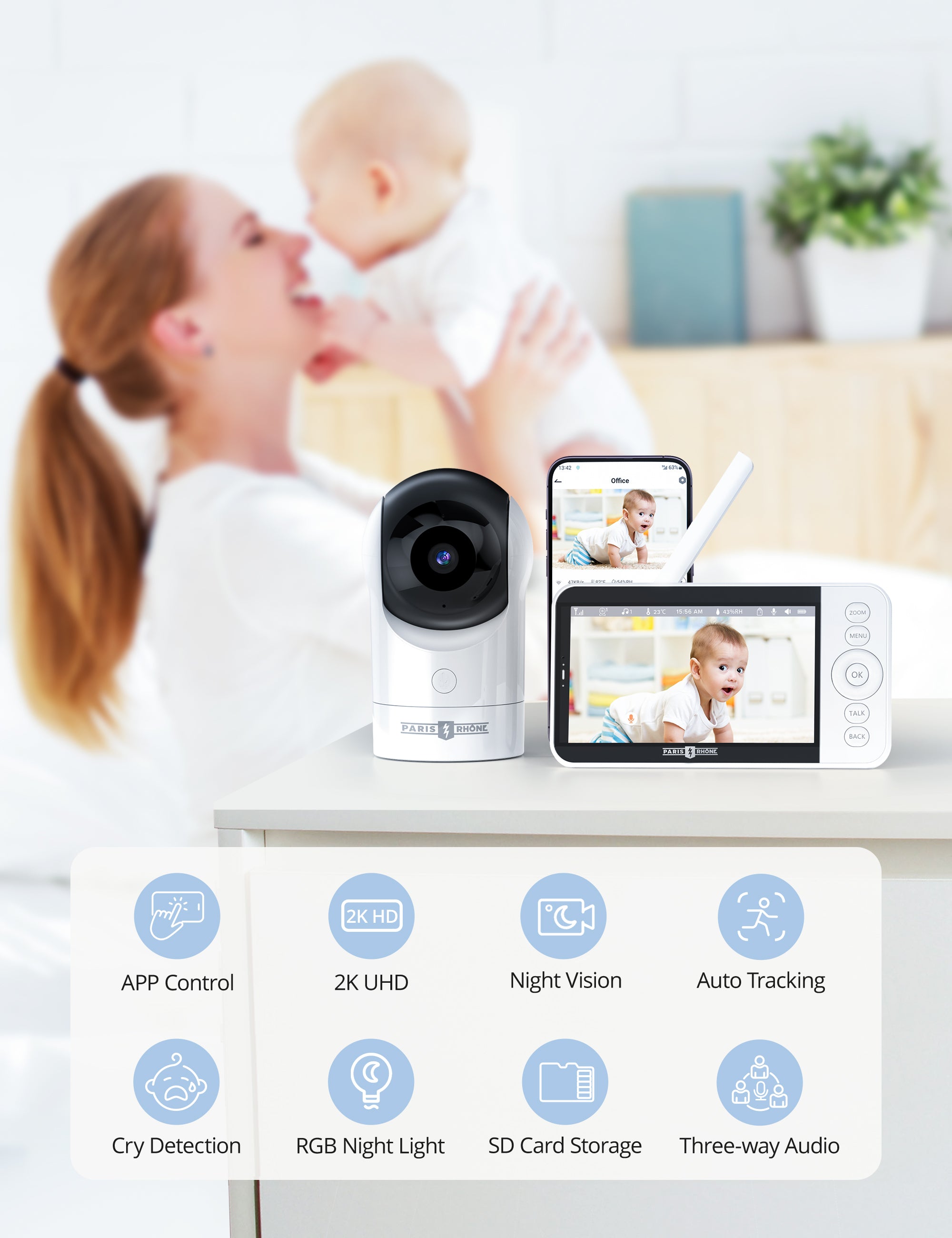 Paris Rhône 2K HD Video Baby Monitor with Smart App