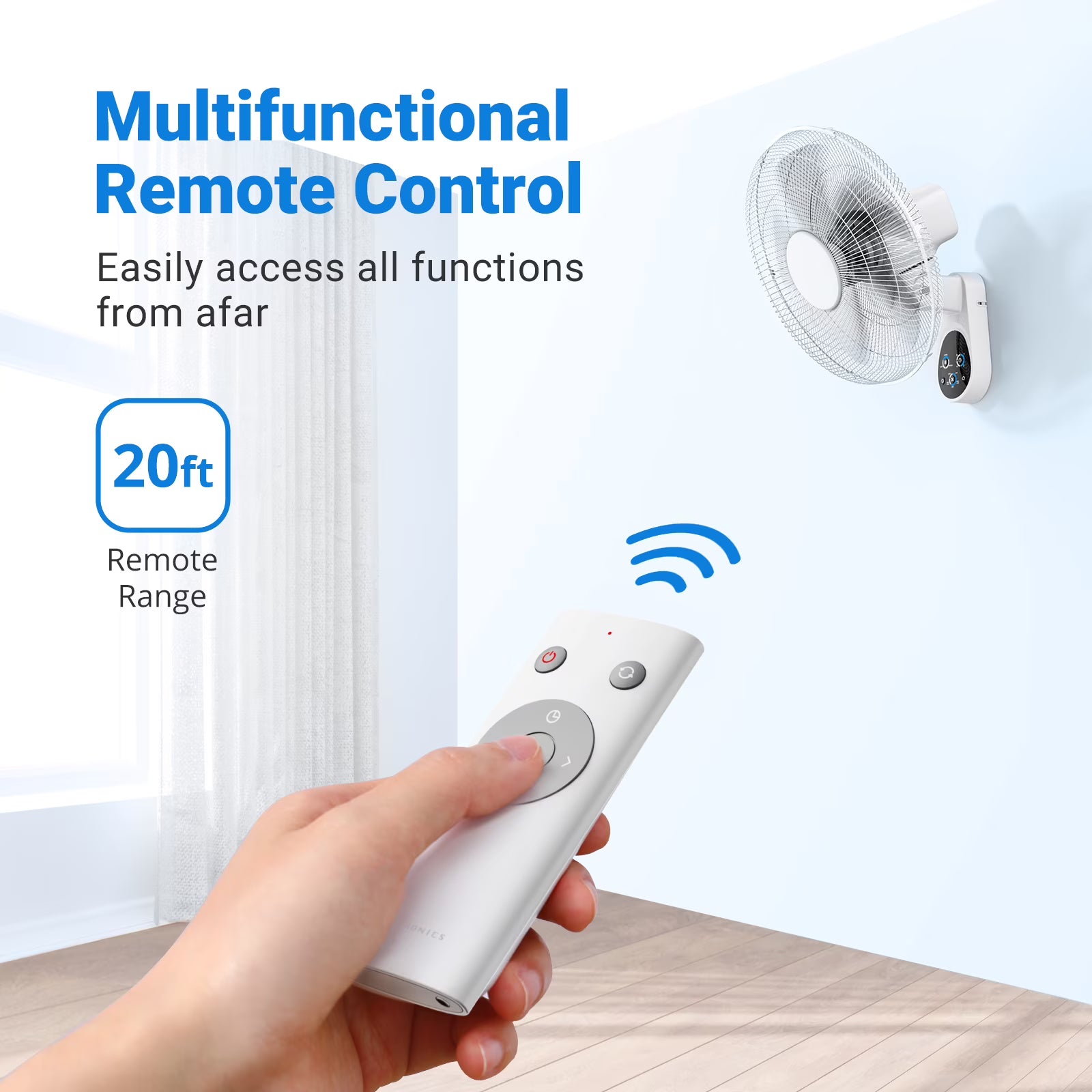 Wall-Mount Fan with Remote, TaoTronics 16 Inch Wall Fan with 3 Wind Modes, 8 Hour Timer, 90 Degree Oscillating, White