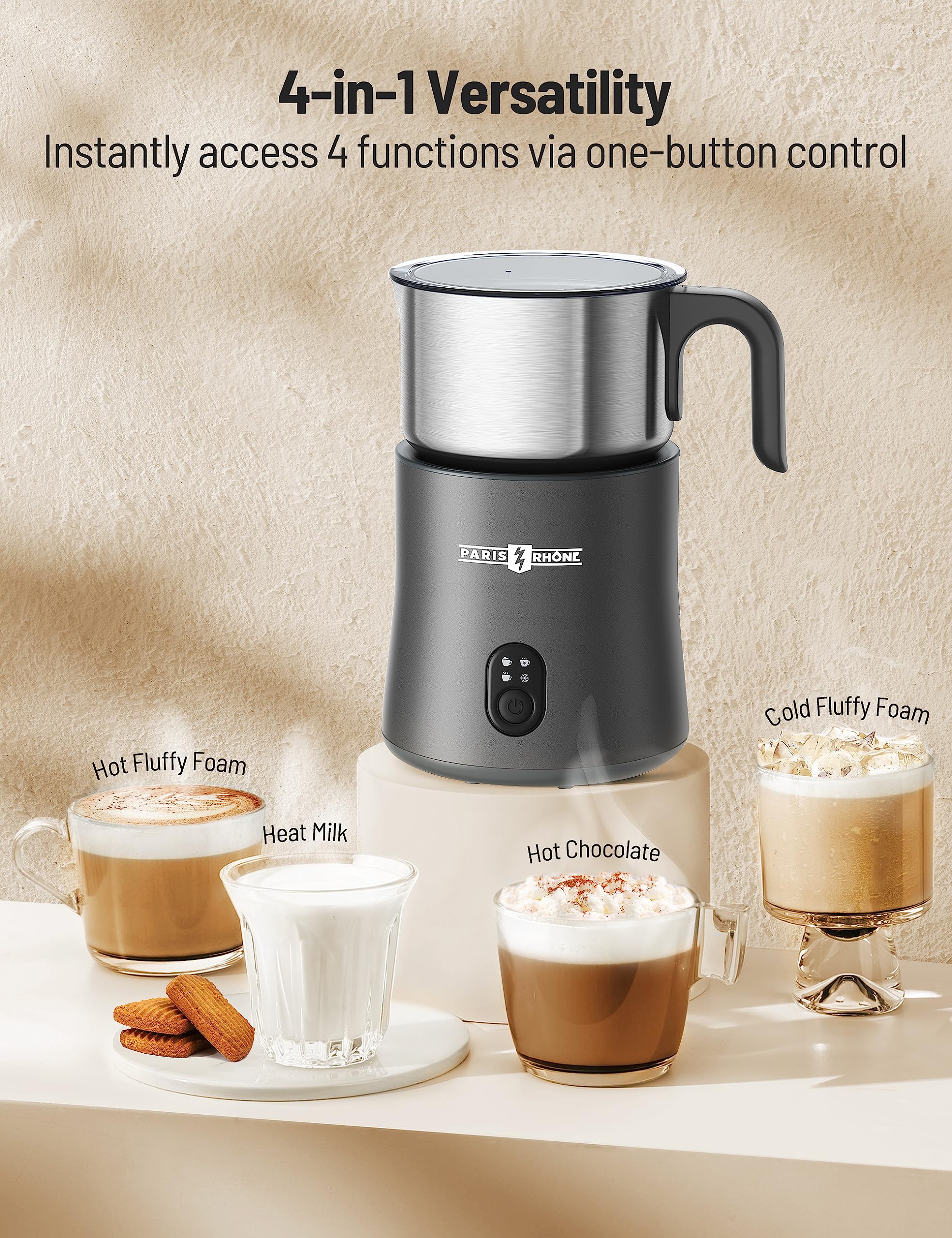 Multi-function milk frother can make four kinds of milk froth at the same time