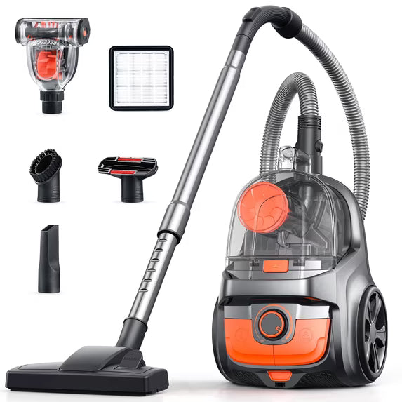 TaoTronics Canister Vacuum Cleaner, 30Kpa Powerful Suction, Bagless with 3.7QT Large Dust Cup, Auto Cord Rewind, HEPA Filter, 5 Attachments, Lightweight Vacuum for Pet Hair, Hard Floors & Car