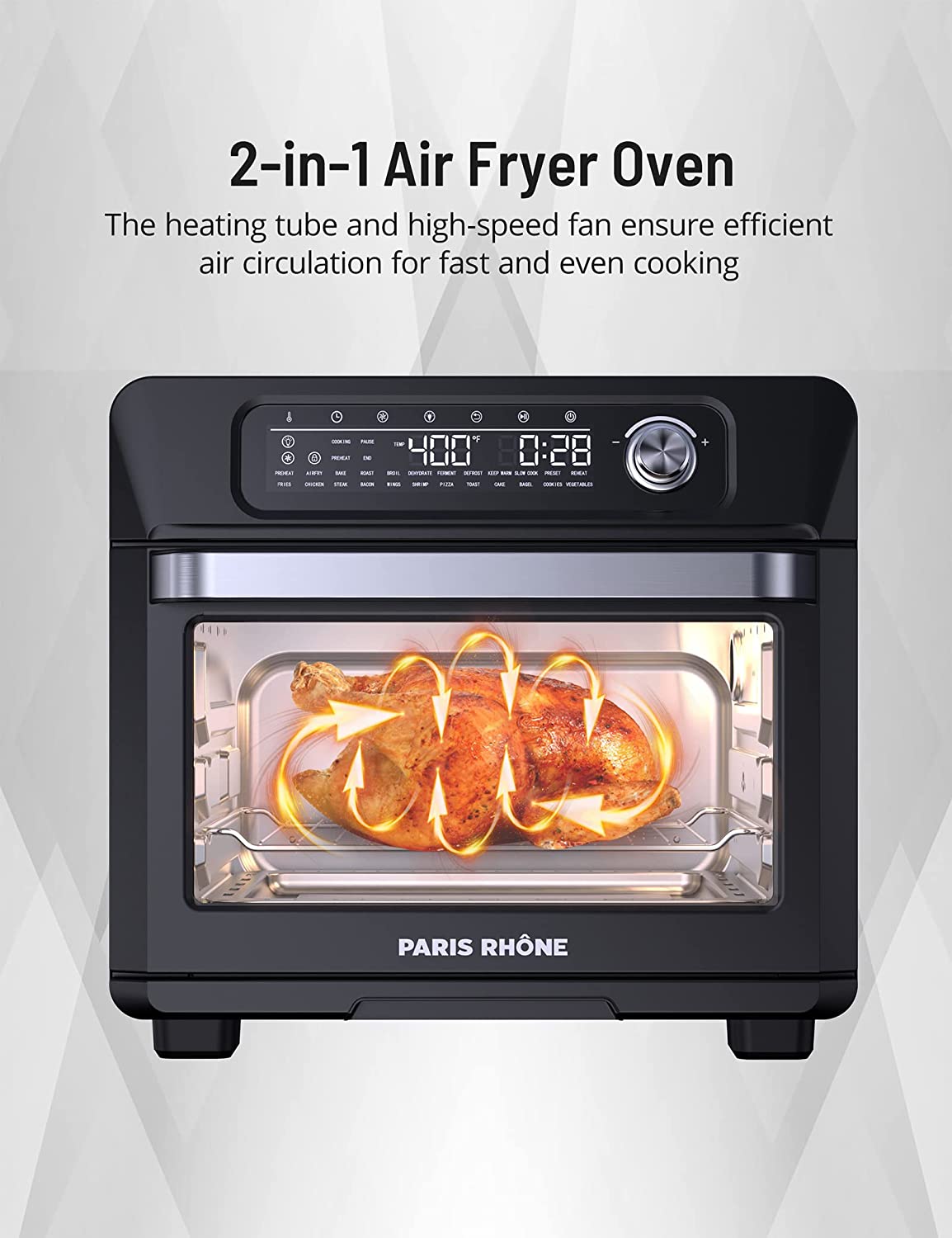 Paris Rhône Digital Air fryer Oven AF006, Combo 26QT for 12 Pizza