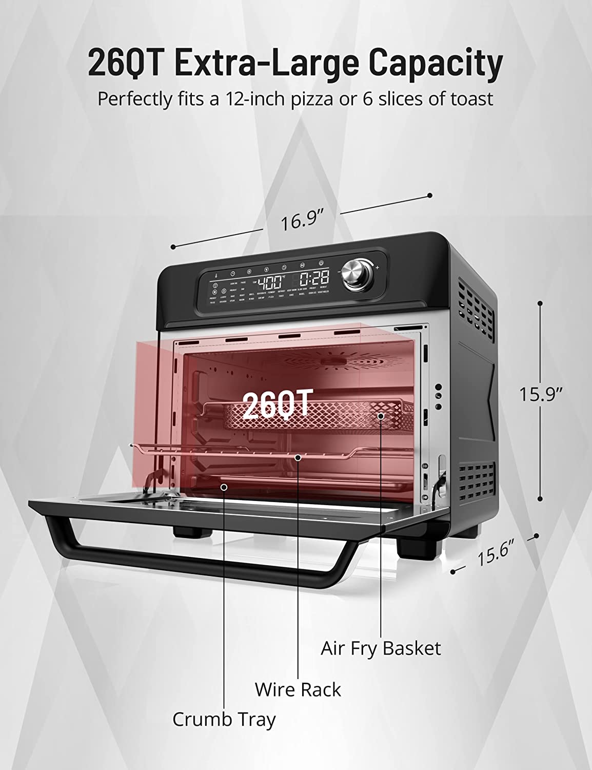 Paris Rhône Digital Air fryer Oven AF006, Combo 26QT for 12 Pizza