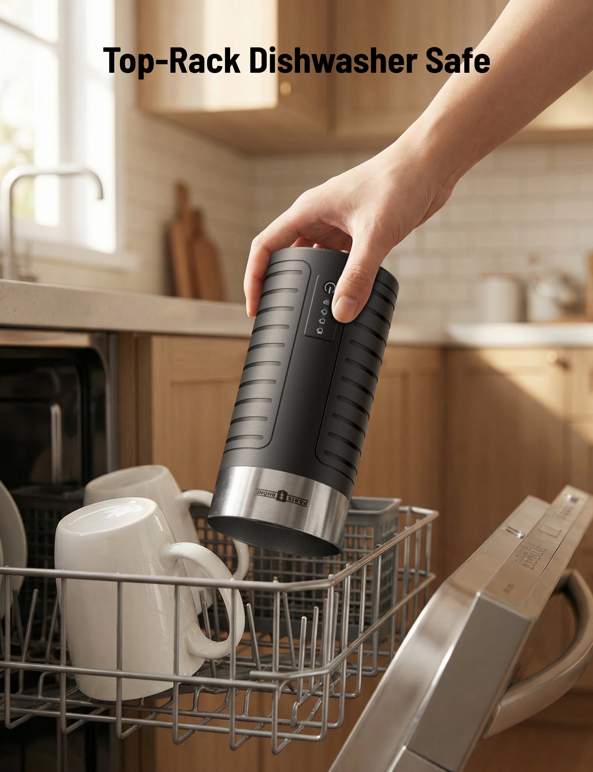 Stainless Steel Milk Frother, Waterproof & Fully Dishwasher Safe, 4 Modes for Hot/Cold Foam, Latte, Cappuccino, One-Touch Operation, Ergonomic Grip, Compact Coffee Maker