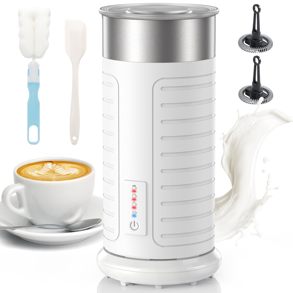 Mirdred  Stainless Steel MF017 Milk Frother, Waterproof & Fully Dishwasher Safe, 4 Modes for Hot/Cold Foam, Latte, Cappuccino, One-Touch Operation, Ergonomic Grip, Compact Coffee Maker