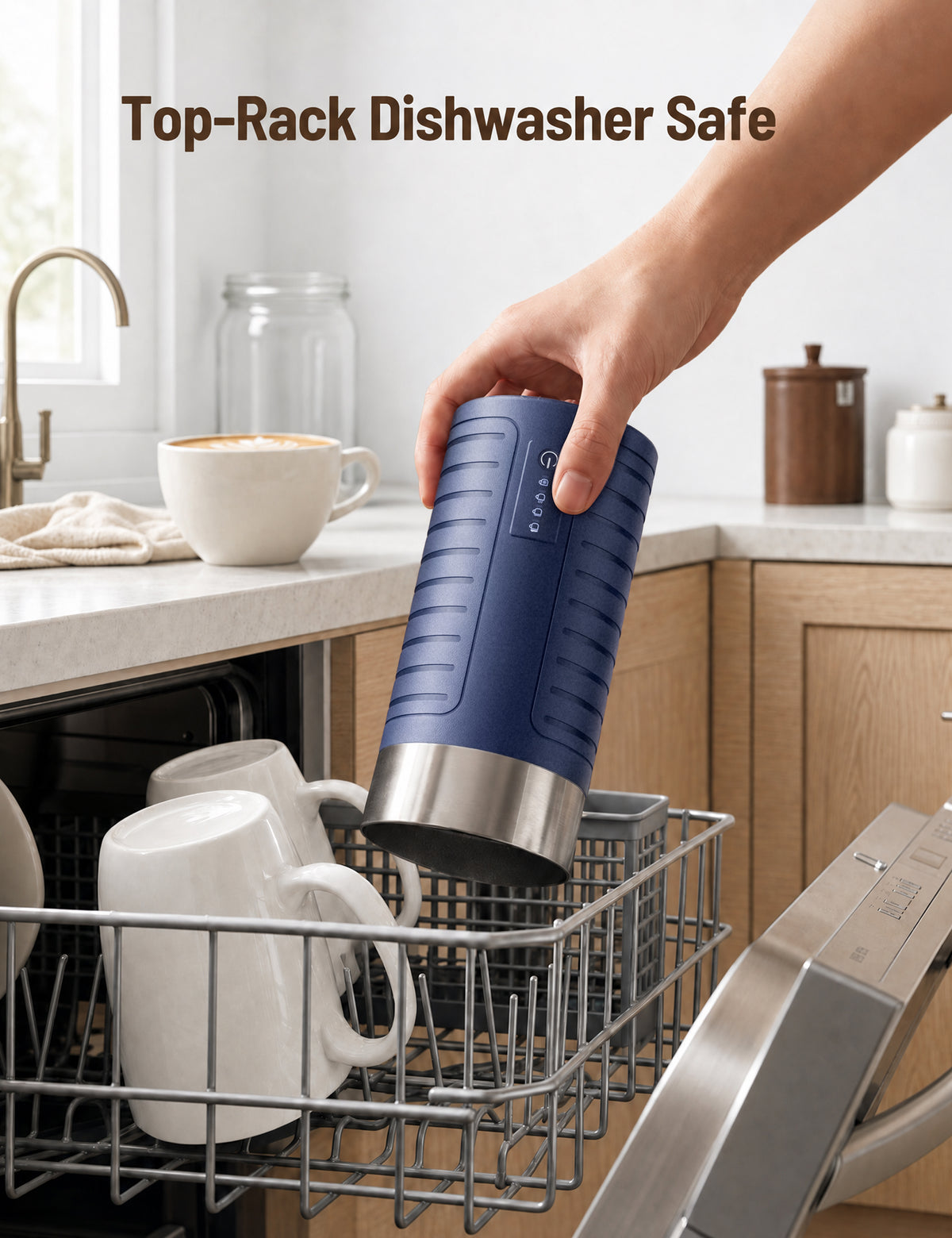 Stainless Steel MF017 Milk Frother, Waterproof & Fully Dishwasher Safe, 4 Modes for Hot/Cold Foam, Latte, Cappuccino, One-Touch Operation, Ergonomic Grip, Compact Coffee Maker
