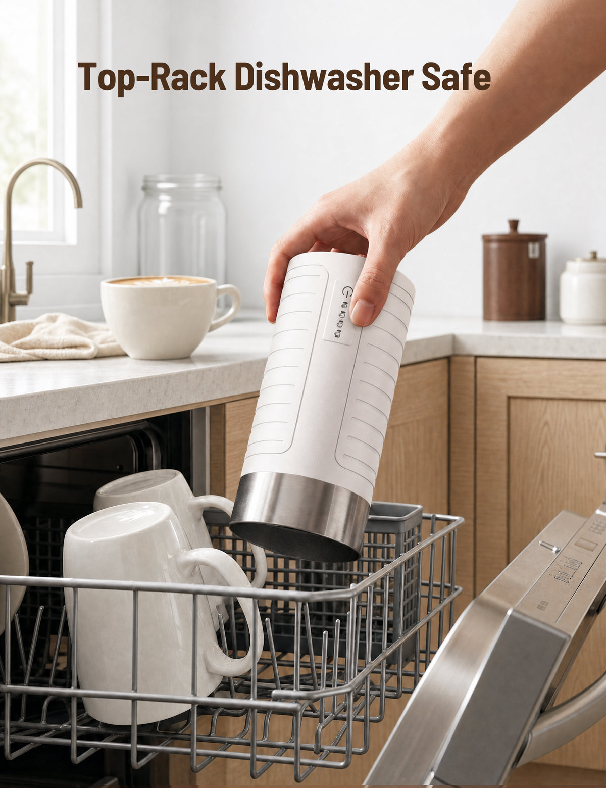 Mirdred  Stainless Steel MF017 Milk Frother, Waterproof & Fully Dishwasher Safe, 4 Modes for Hot/Cold Foam, Latte, Cappuccino, One-Touch Operation, Ergonomic Grip, Compact Coffee Maker