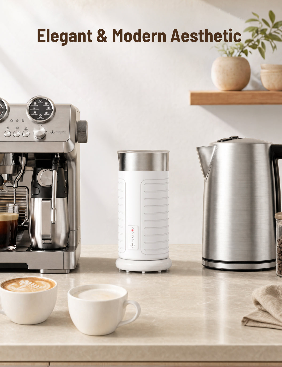 Mirdred  Stainless Steel MF017 Milk Frother, Waterproof & Fully Dishwasher Safe, 4 Modes for Hot/Cold Foam, Latte, Cappuccino, One-Touch Operation, Ergonomic Grip, Compact Coffee Maker