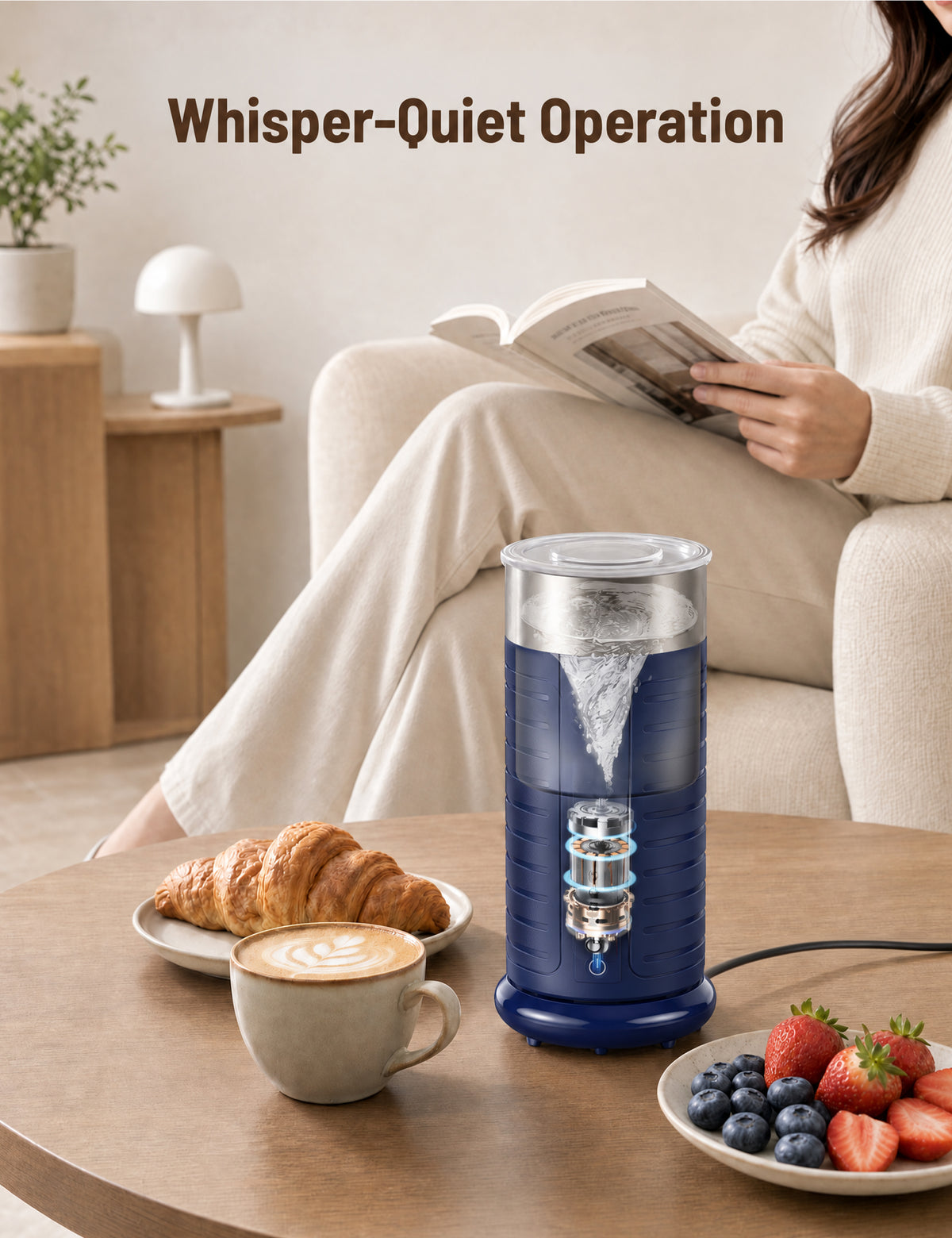 Stainless Steel MF017 Milk Frother, Waterproof & Fully Dishwasher Safe, 4 Modes for Hot/Cold Foam, Latte, Cappuccino, One-Touch Operation, Ergonomic Grip, Compact Coffee Maker