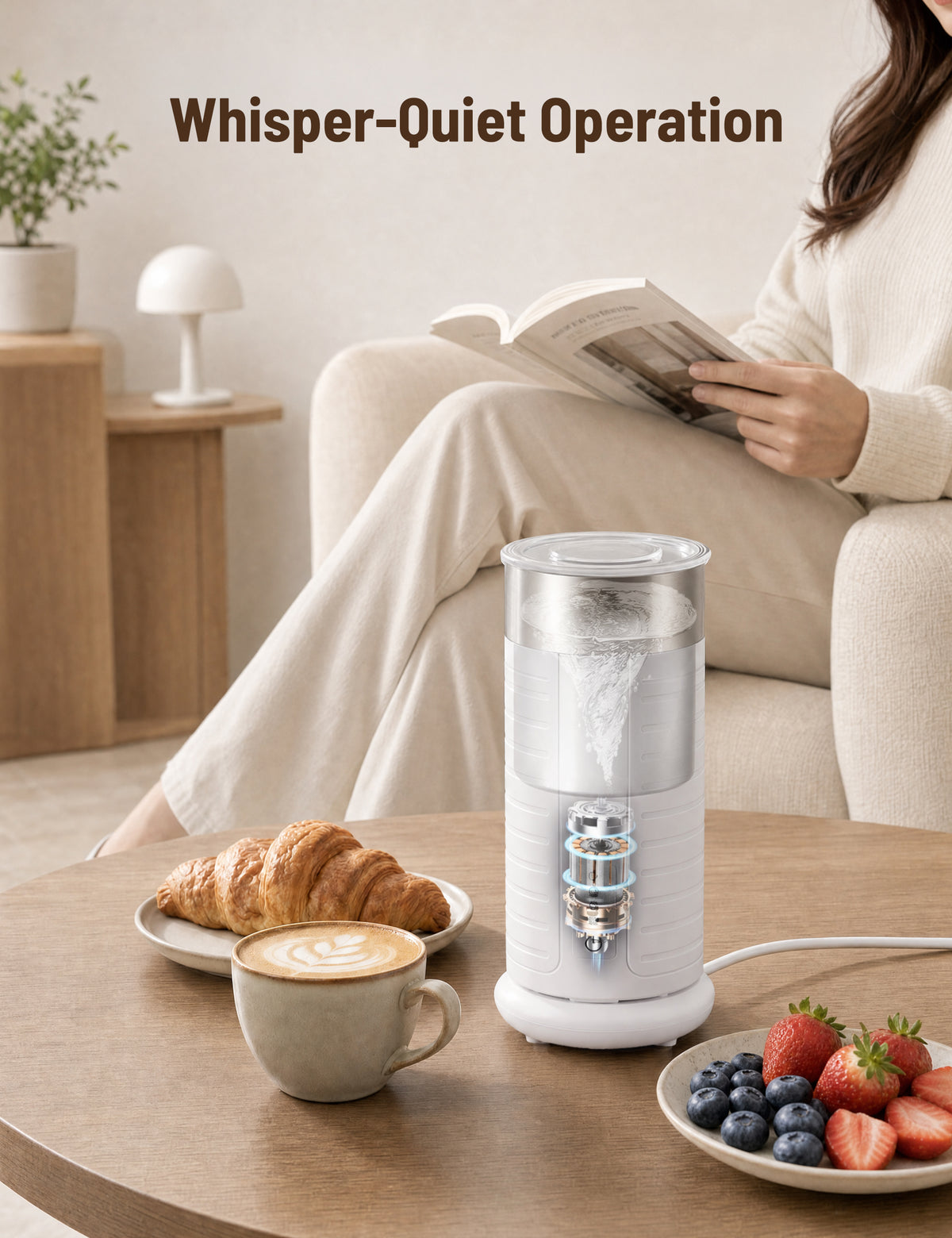 Mirdred  Stainless Steel MF017 Milk Frother, Waterproof & Fully Dishwasher Safe, 4 Modes for Hot/Cold Foam, Latte, Cappuccino, One-Touch Operation, Ergonomic Grip, Compact Coffee Maker