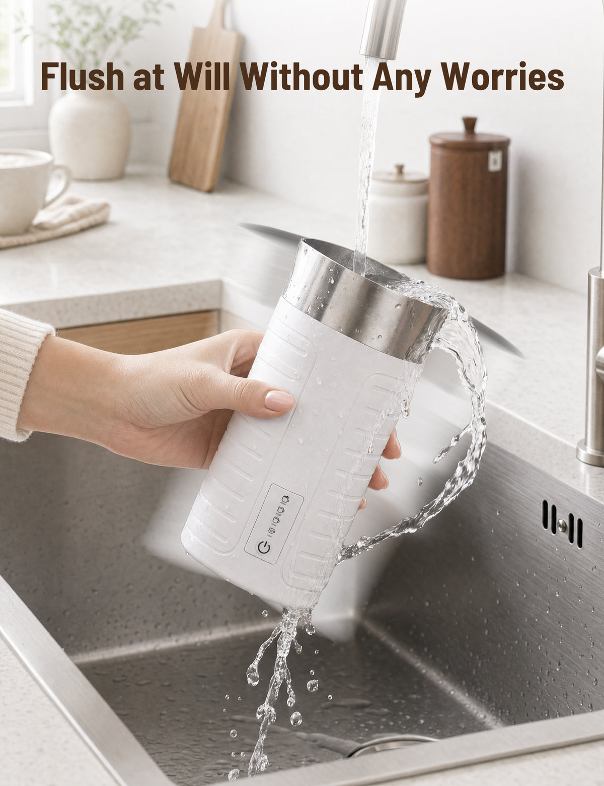 Mirdred  Stainless Steel MF017 Milk Frother, Waterproof & Fully Dishwasher Safe, 4 Modes for Hot/Cold Foam, Latte, Cappuccino, One-Touch Operation, Ergonomic Grip, Compact Coffee Maker