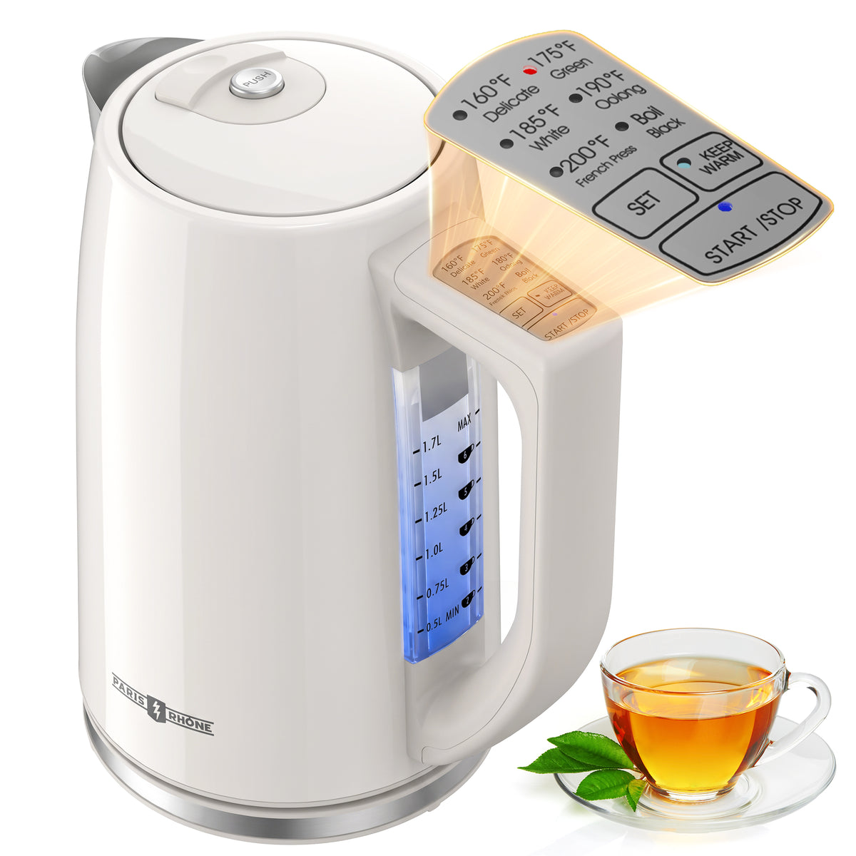 Electric Kettle EK023 Tea Kettle with 6 Temperature Settings, 1.7L Cordless Hot Water Boiler Heater, Strix Thermostat, Touch Control, Auto-Shutoff/Boil-Dry Protection, Keep Warm