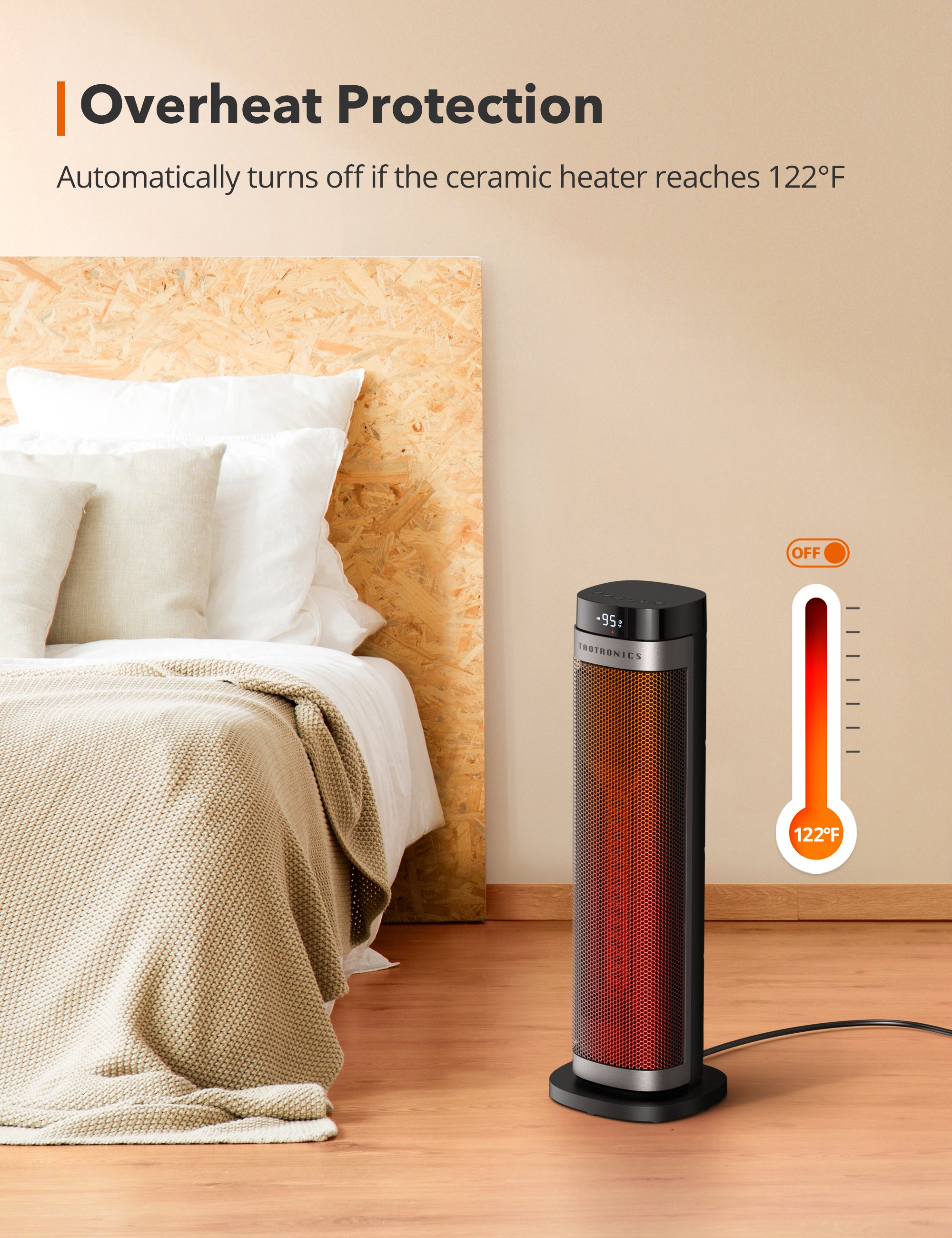 TaoTronics Space Heaters for Home, 24" Electric Space Heater with Remote, 1500W PTC Portable Ceramic Heater, 70° Oscillating Heater, for Indoor Use, Bedroom, Office