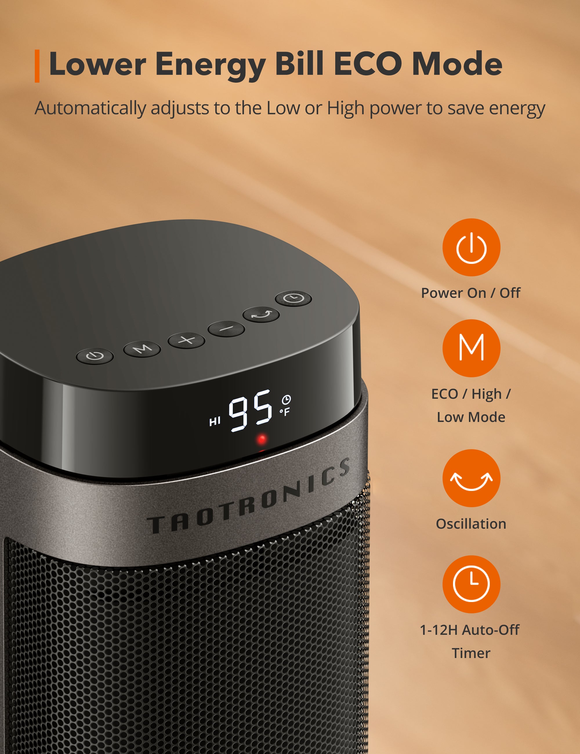 TaoTronics 1500W Ceramic Electric Heater, outlet Ceramic Tower Space Heater