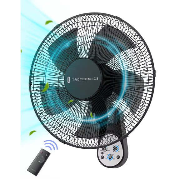 Wall-Mount Fan with Remote, TaoTronics 16 inch Wall Fan with 3 Wind Modes, 8 Hour Timer, 90 Degree Oscillating,Black New
