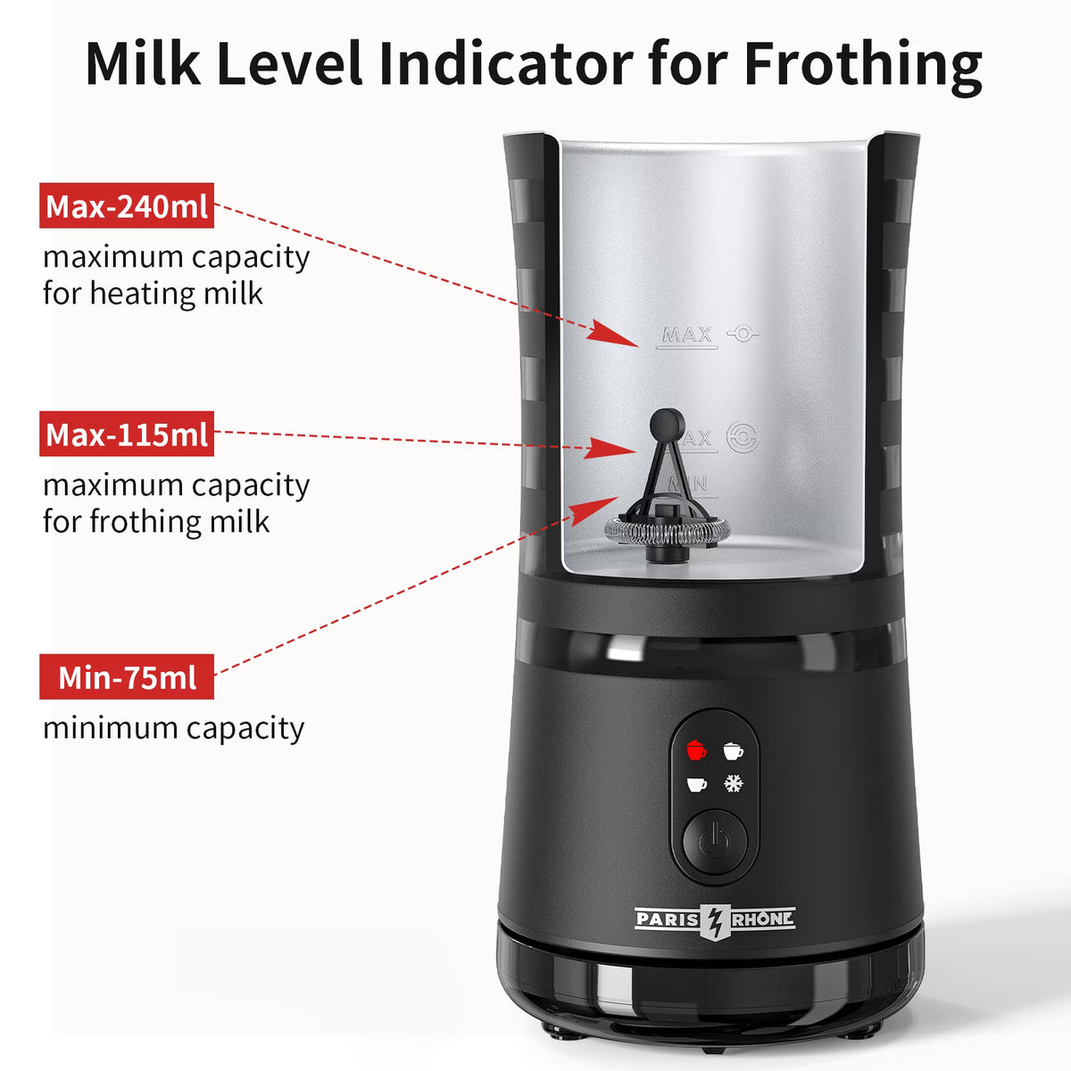 Milk Frother, TaoTronics 4-in-1 Electric Coffee Frother, Non-Slip Stylish Design, Hot & Cold Milk Steamer with Temperature Control, Auto Shut-Off for Latte, Cappuccino, Macchiato