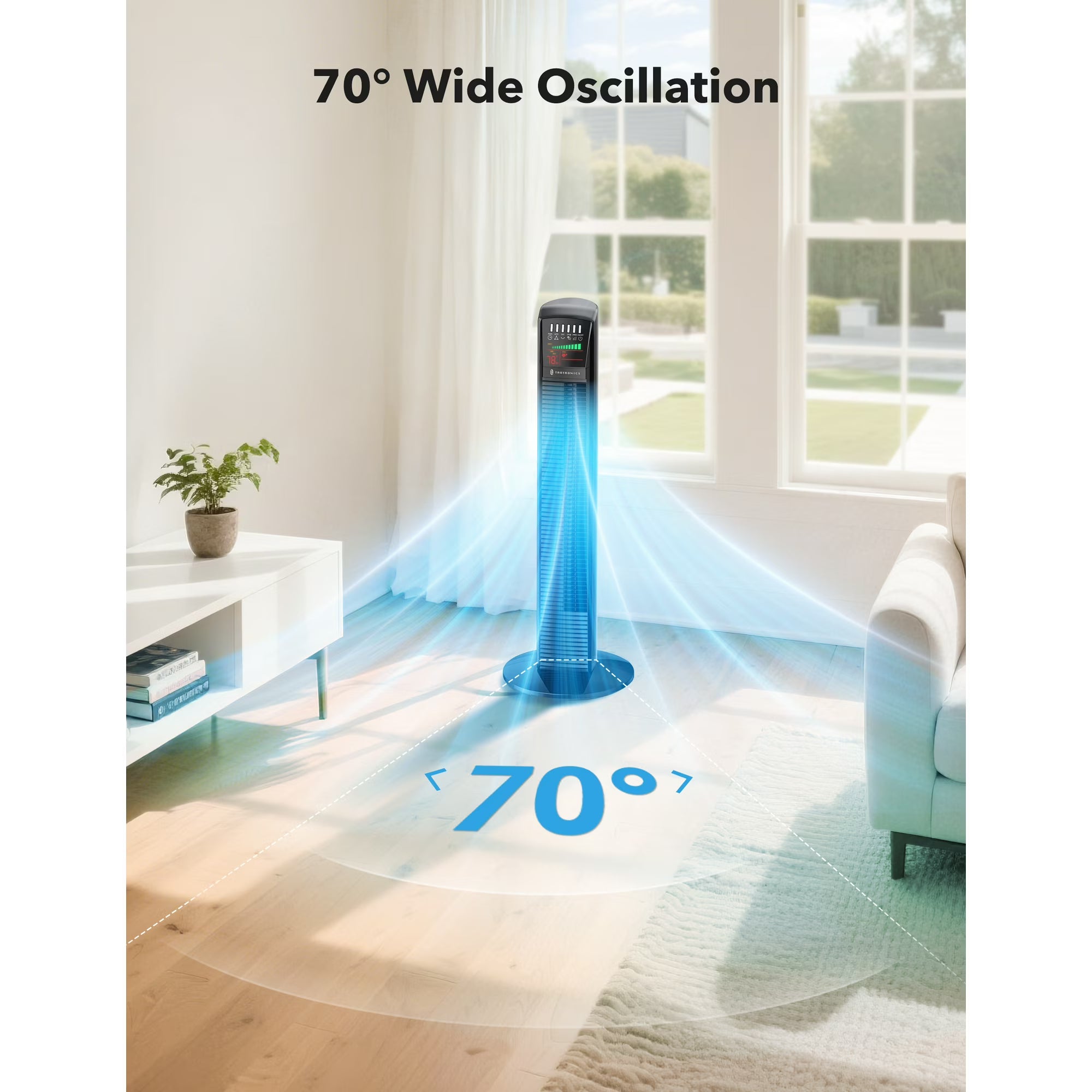 Tower Fan for Home, TaoTronics 36" Standing Floor Fan, 70° Oscillating Quiet Cooling Fan, Remote Control, 3 Modes, 3 Speeds, LED Display, 12H Timer