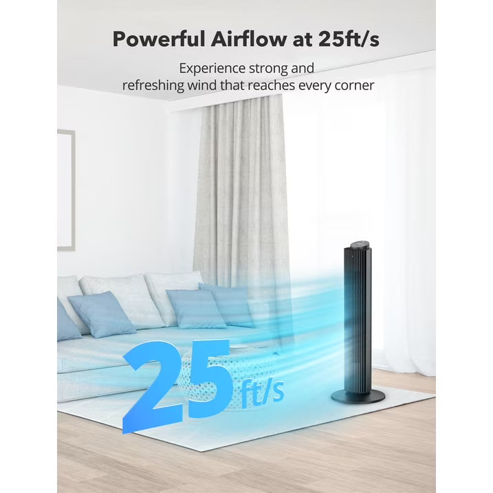 TaoTronics Tower Fan, 42'' 90° Oscillating Quiet Standing Bladeless Fans with Remote, 25 ft/s Velocity, Height Adjustable, 5 Speeds 3 Modes, 12H Timer, Floor Fans for Bedroom, Home, Room