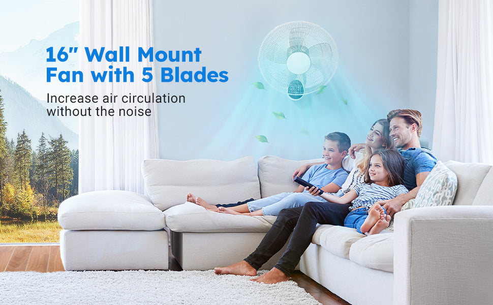 Noiseless Wall Fan，16‘’ wall mount fan with 5 blades