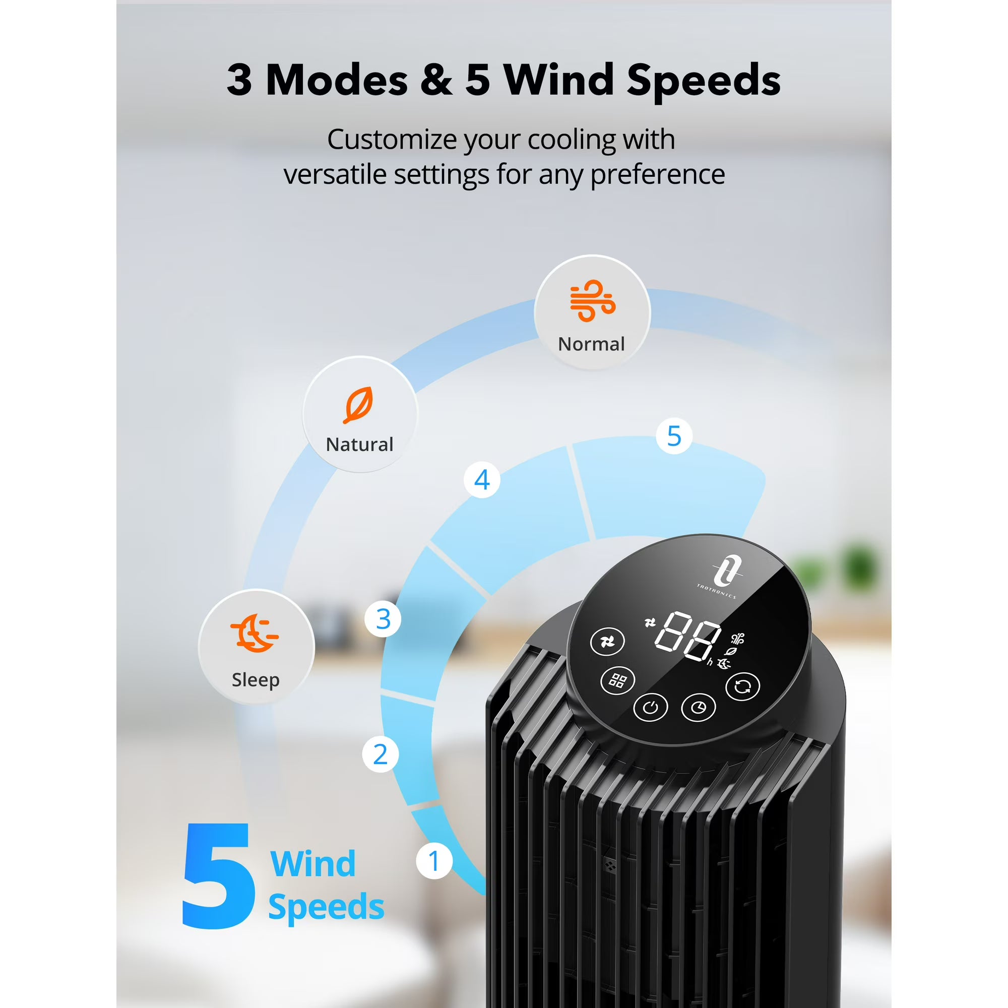TaoTronics Tower Fan, 42'' 90° Oscillating Quiet Standing Bladeless Fans with Remote, 25 ft/s Velocity, Height Adjustable, 5 Speeds 3 Modes, 12H Timer, Floor Fans for Bedroom, Home, Room