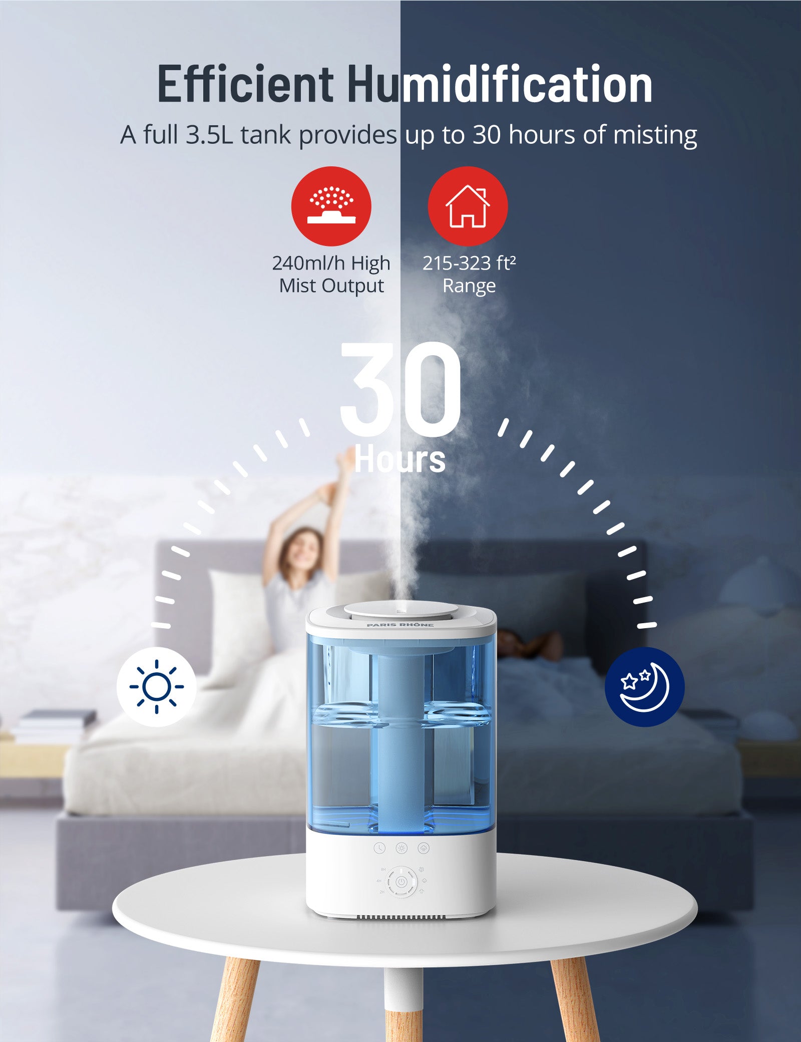 Paris Rhône Cool Mist Humidifier AH028 For Plants Baby, Bedroom-Humidifiers-ParisRhone