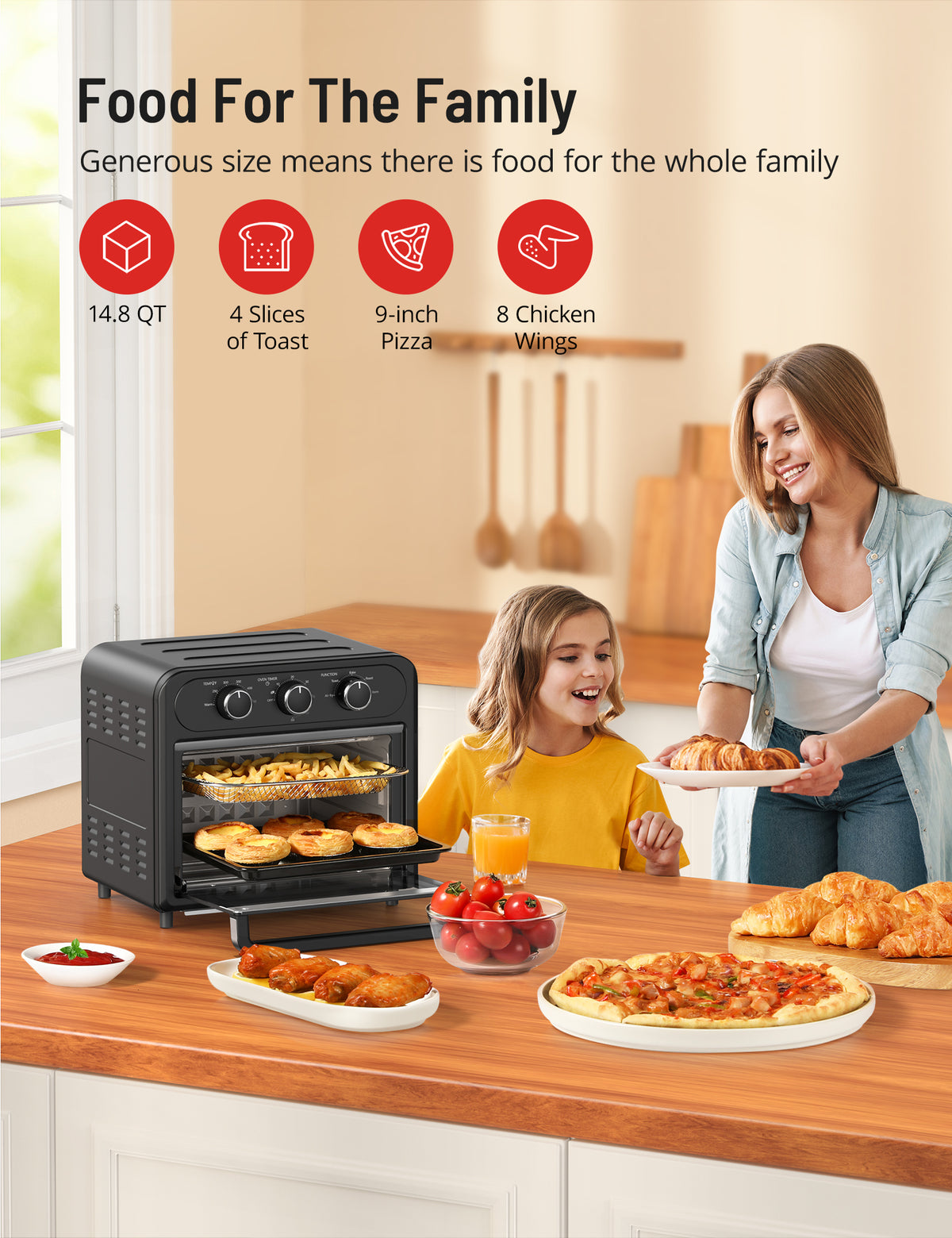 Paris Rhône Air Fryer Oven, 14.8 QT Toaster Oven, 5in1 Convection