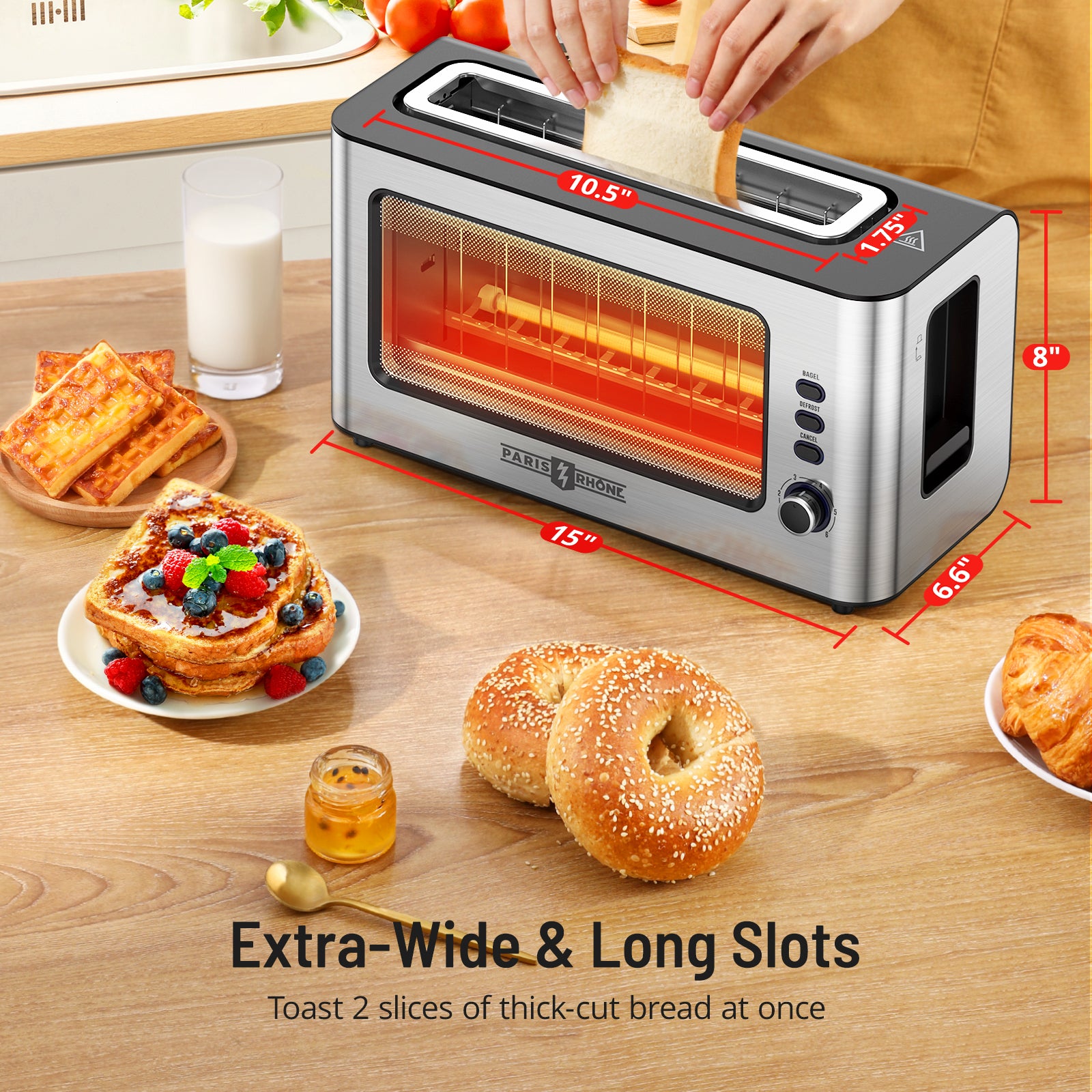 Paris Rhône Wide Slot Toaster BM001, 1.75” Extra-Wide Slots-Toaster-ParisRhone
