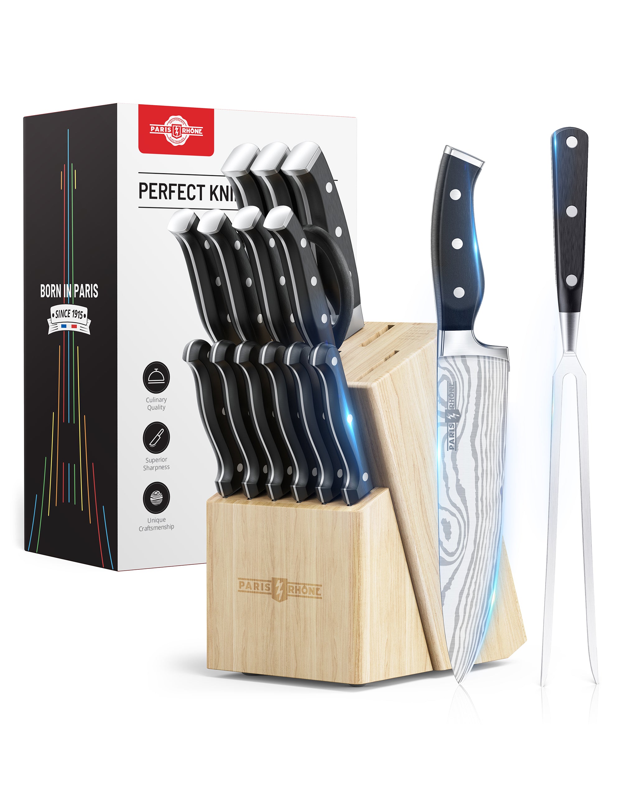 Paris Rhône Kitchen Knife Set FP003, 16-Piece High-Carbon Stainless Steel-Kitchen Knives-ParisRhone