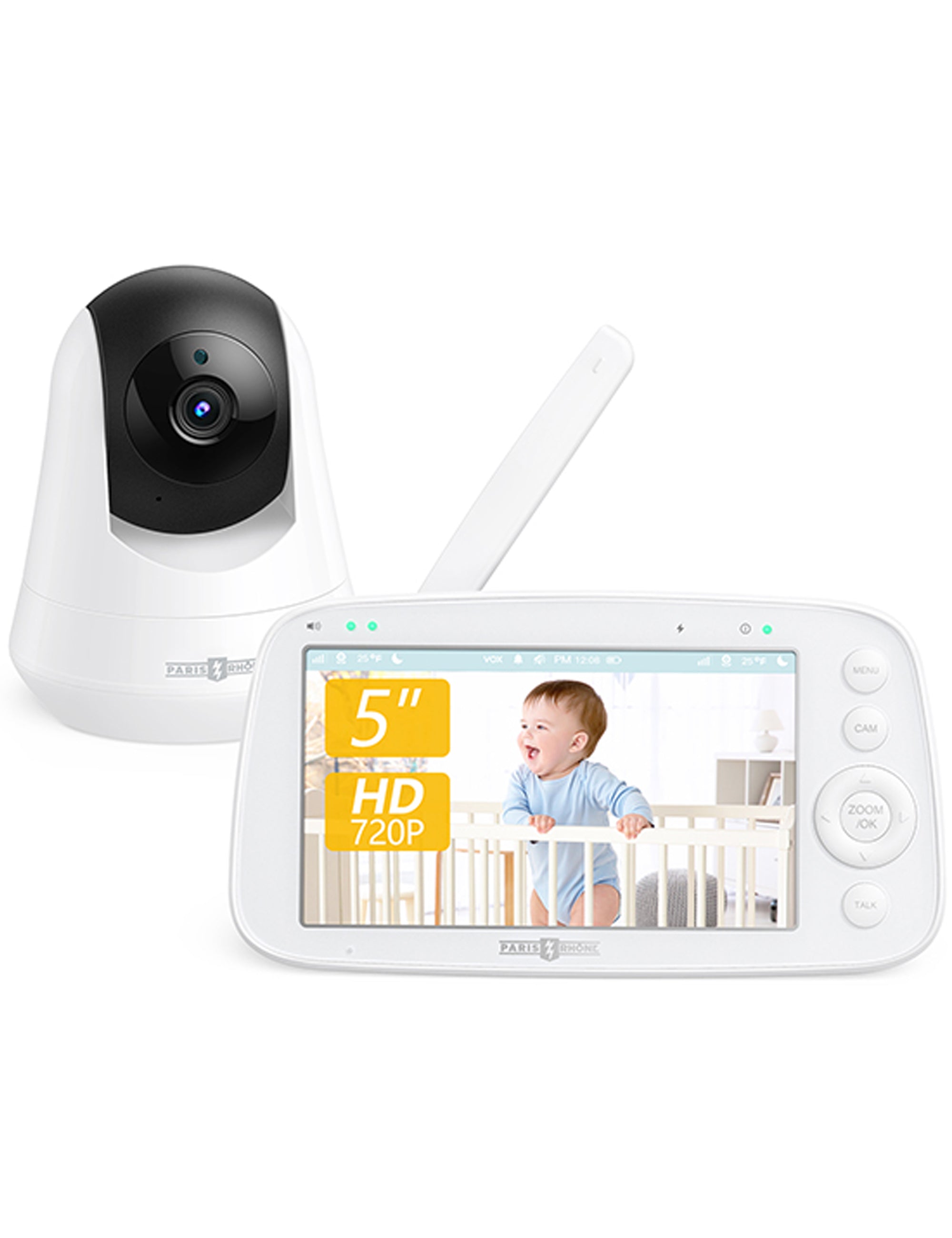 Paris Rhône 720P HD Baby Monitor IH003, Wide-Angle Monitoring,5 inch Display