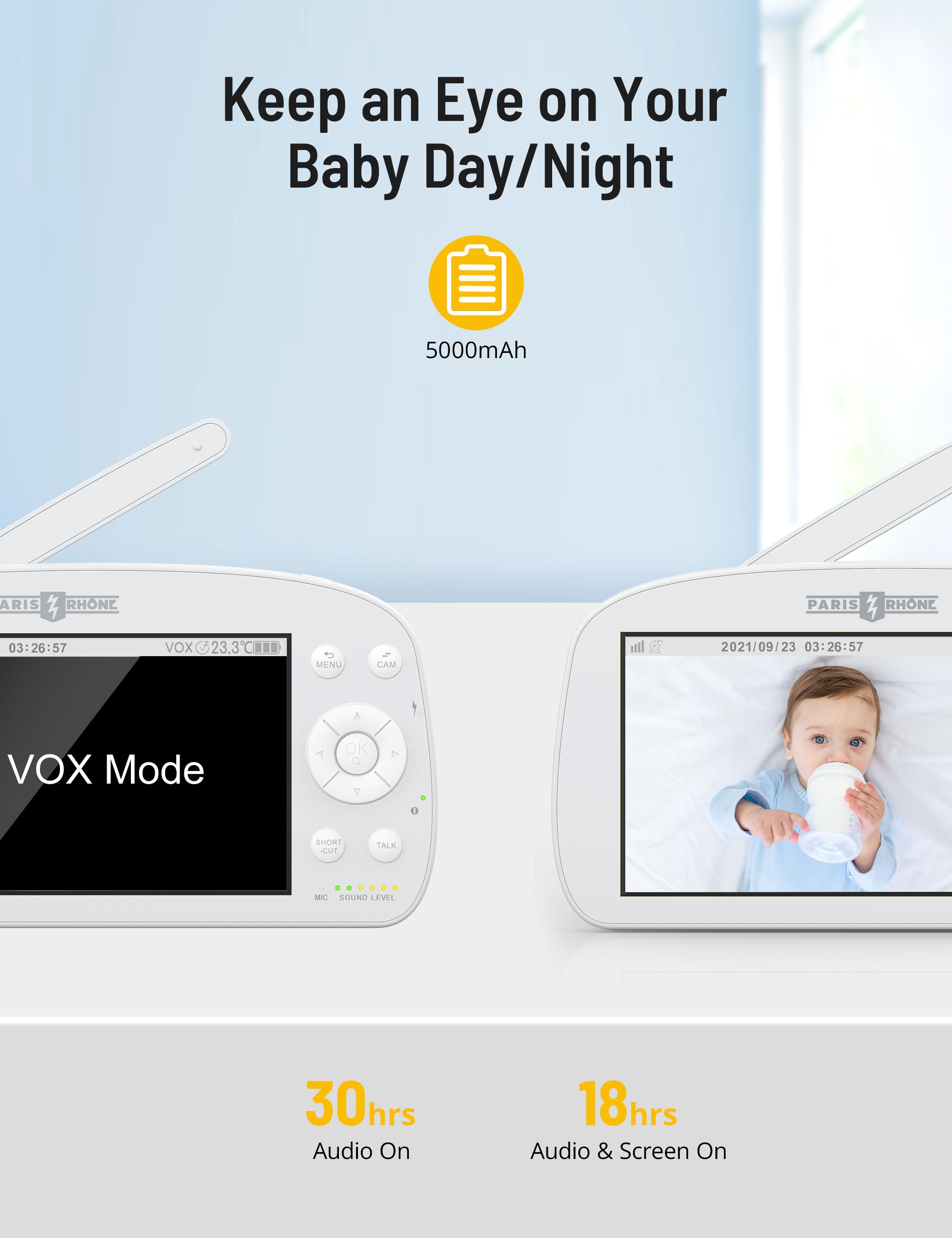 Paris Rhône 1080P Baby Monitor IH004, With Camera and Audio Split Screen-Baby Monitors-ParisRhone