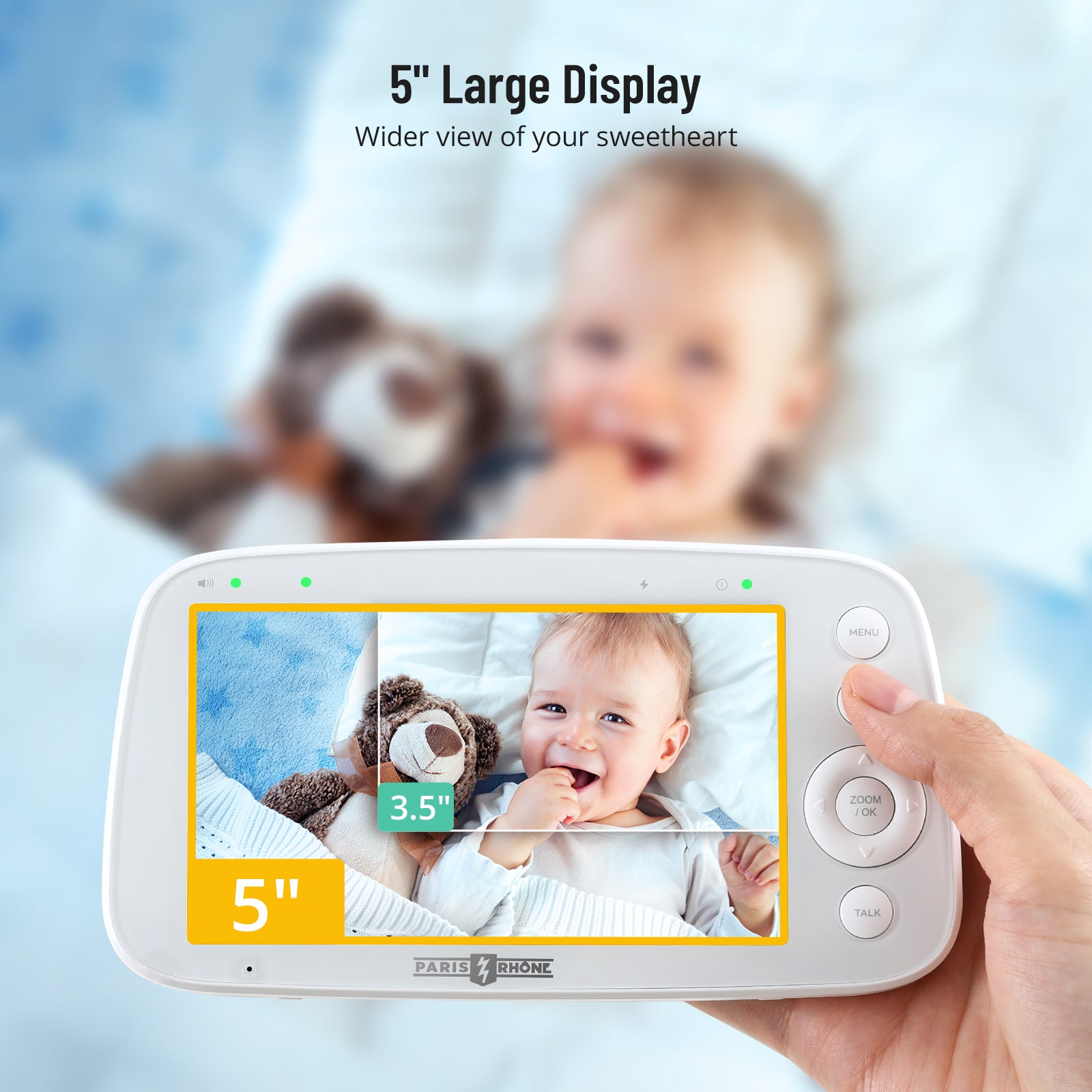 Paris Rhône 720P HD Baby Monitor IH003, Wide-Angle Monitoring,5 inch Display-Baby Monitors-ParisRhone