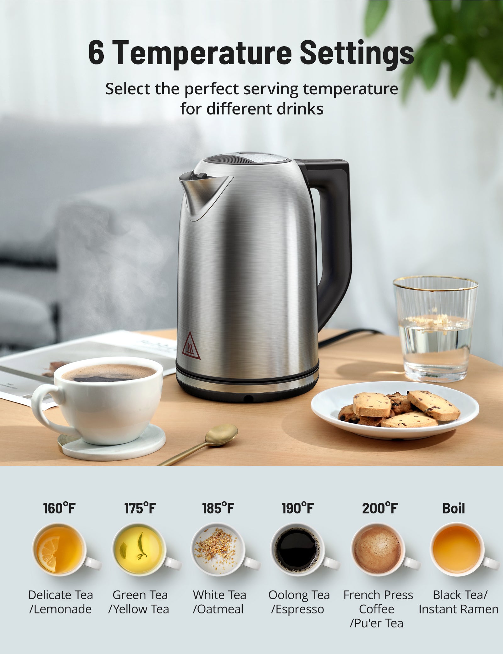 Paris Rhône 1.7L Electric Kettle EK008,1500W 6 Setting