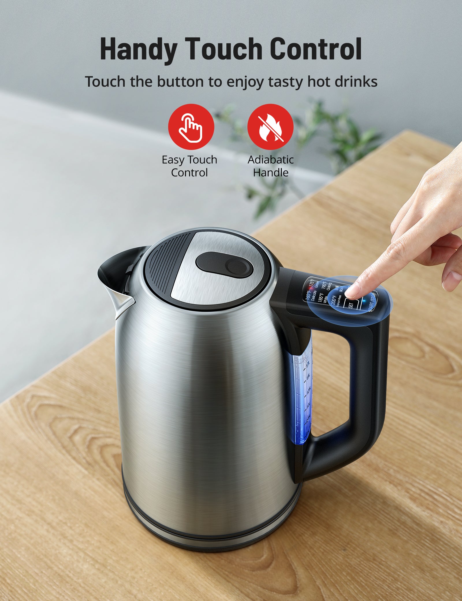 Miroco Electric Kettle Temperature Control Stainless Steel 1.7 L