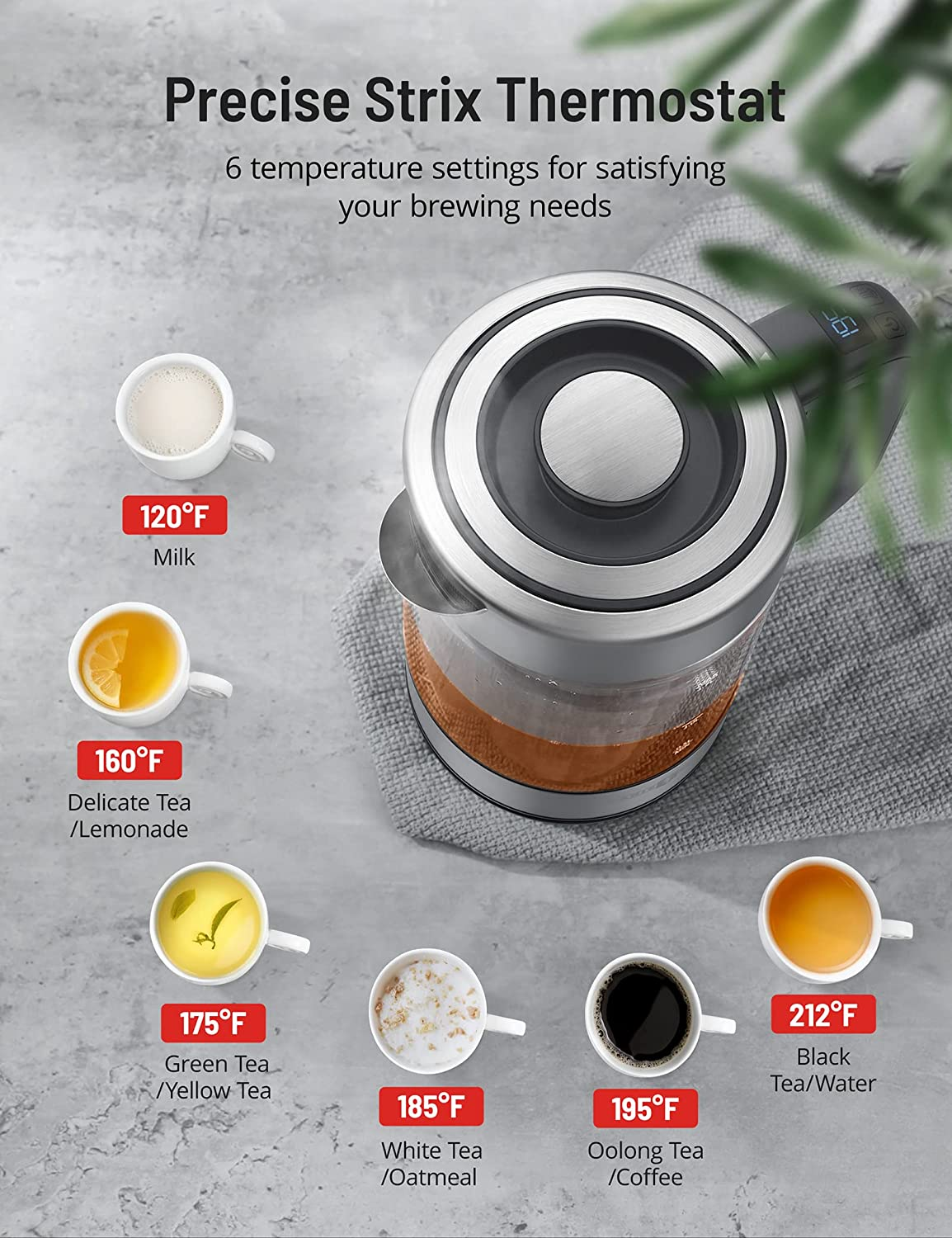 Electric Kettle with Temperature Control Smart Tea Coffee Water Heater  Teapot